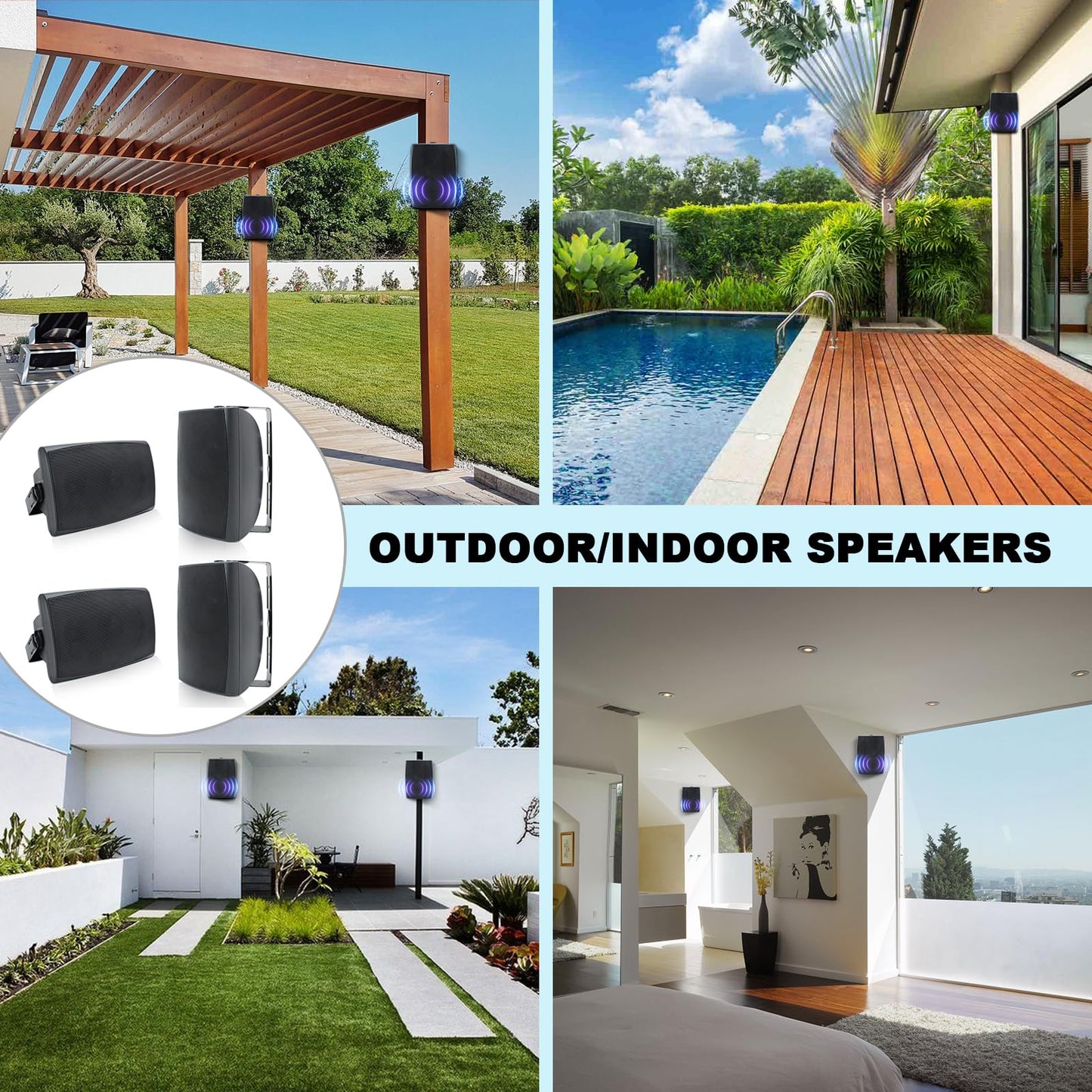 Herdio - Altavoces Bluetooth para Exteriores, de 6.5 Pulgadas, 800 W, con Cable, Impermeable, con Amplificador Multifuncional, Altavoz de Montaje en Pared, para Patio, hogar, Piscina, terraza, Patio