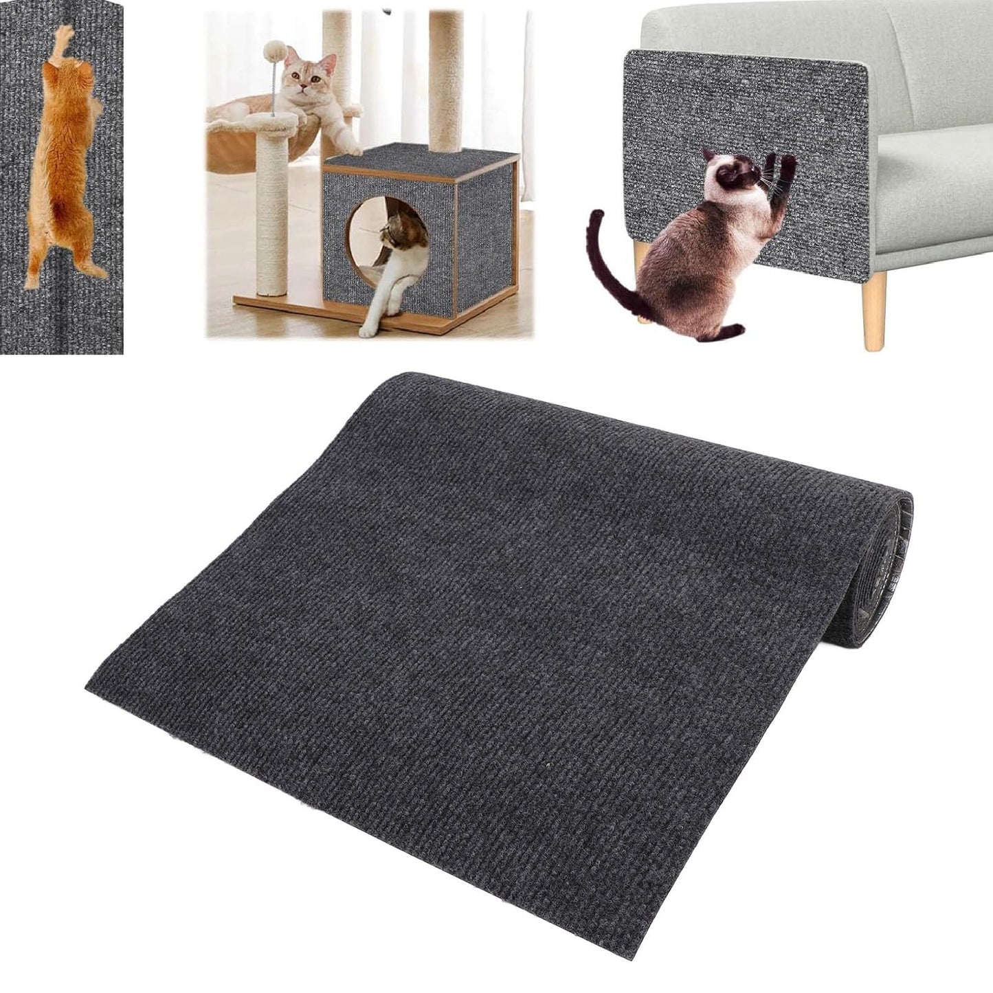 Jiawu Alfombrilla para Rascar Gatos, 15,7 X 78,8 Pulgadas, Rascador para Gatos Trepador, Alfombra Autoadhesiva Recortable, Protector para Rascar Gatos para sofá, Esquina de Pared (Gris