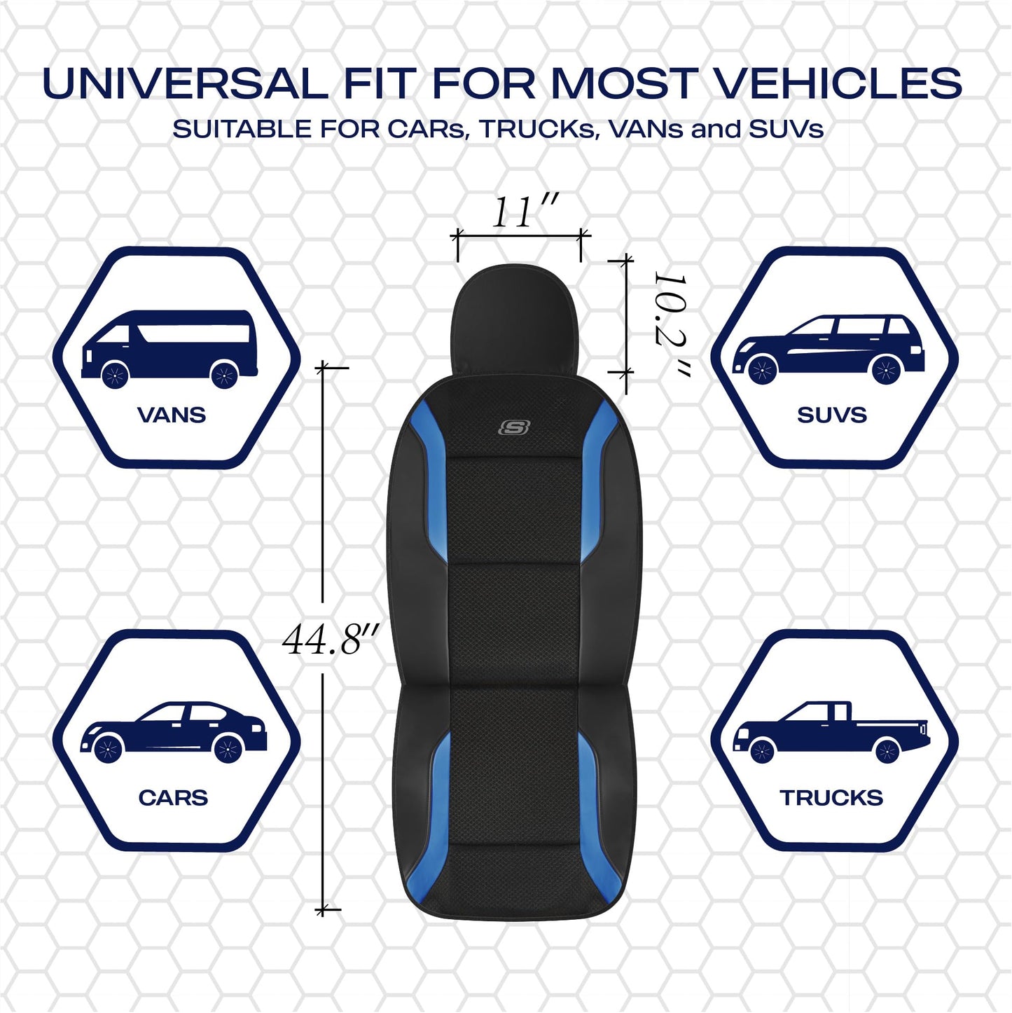 Skechers Memory Foam™ - Fundas de asiento de coche de piel asiento delantero, compatible con airbag, comodidad y protección automotriz para la mayoría de vehículos, azul