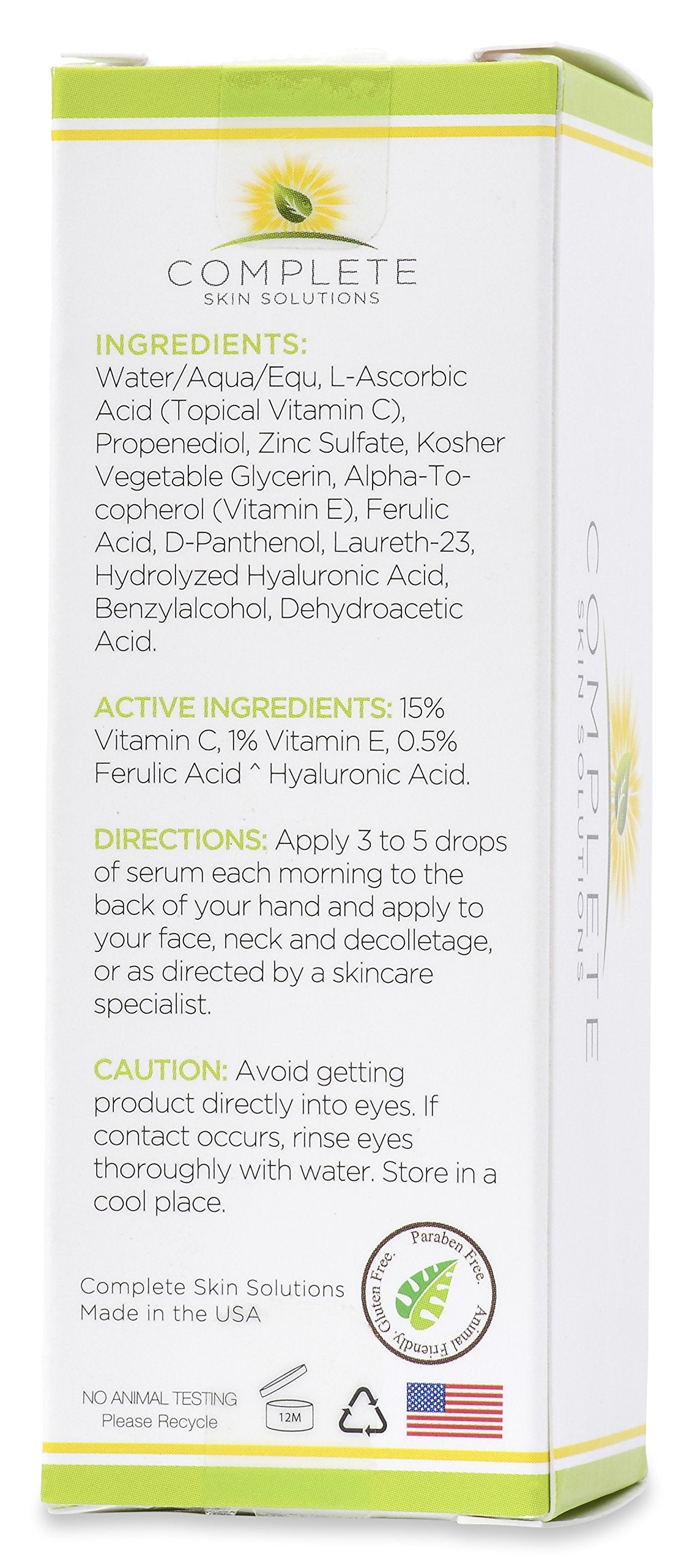 Natural Best Vitamin C E Serum With Ferulic And Hyaluronic Acid 15% Vitamin C, 1% Vitamin E, 0.5% Ferulic Acid by Complete Skin Solutions