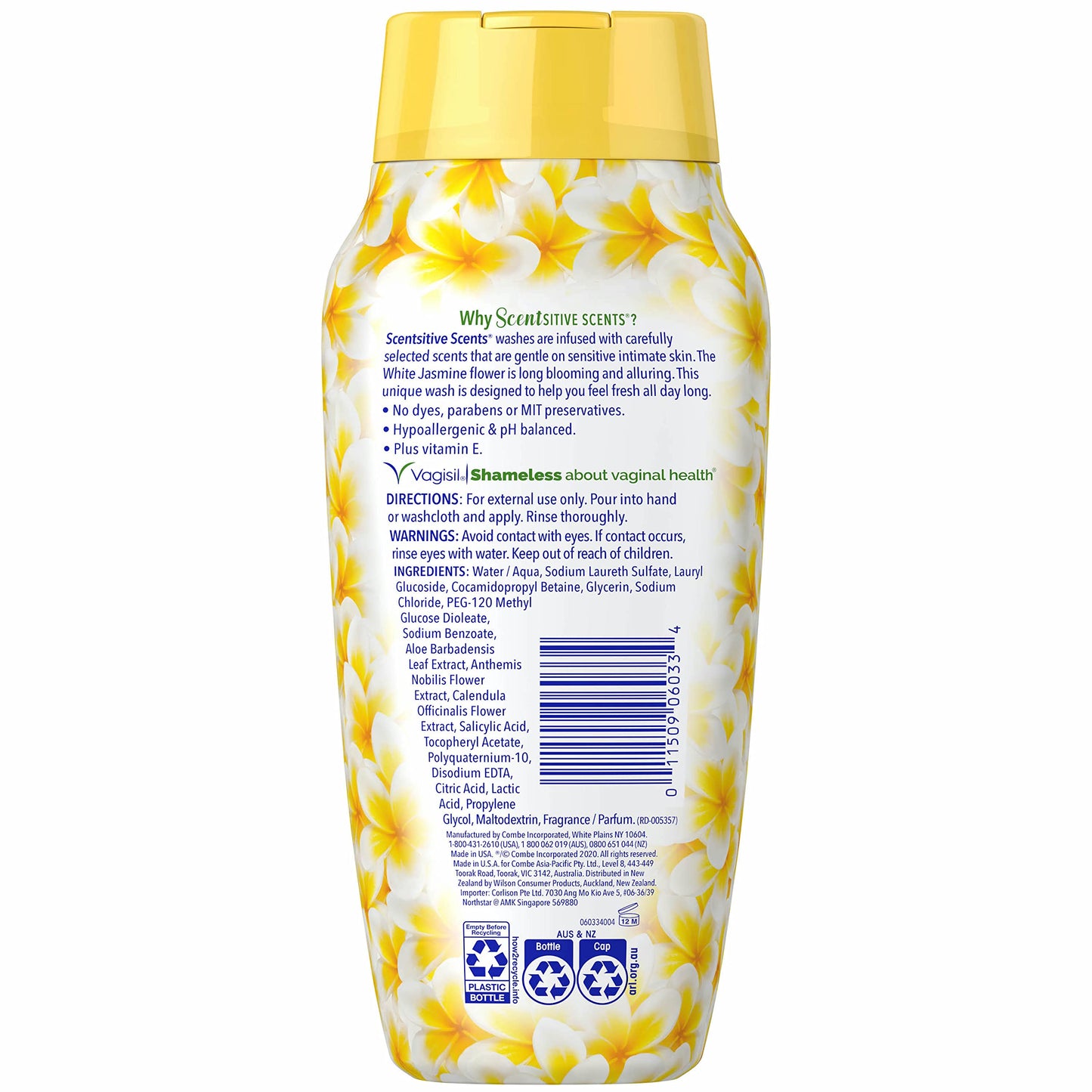 Vagisil Scentsitive Scents Plus Daily Feminine Intimate Vaginal Wash, White Jasmine, 12 Fluid Ounce