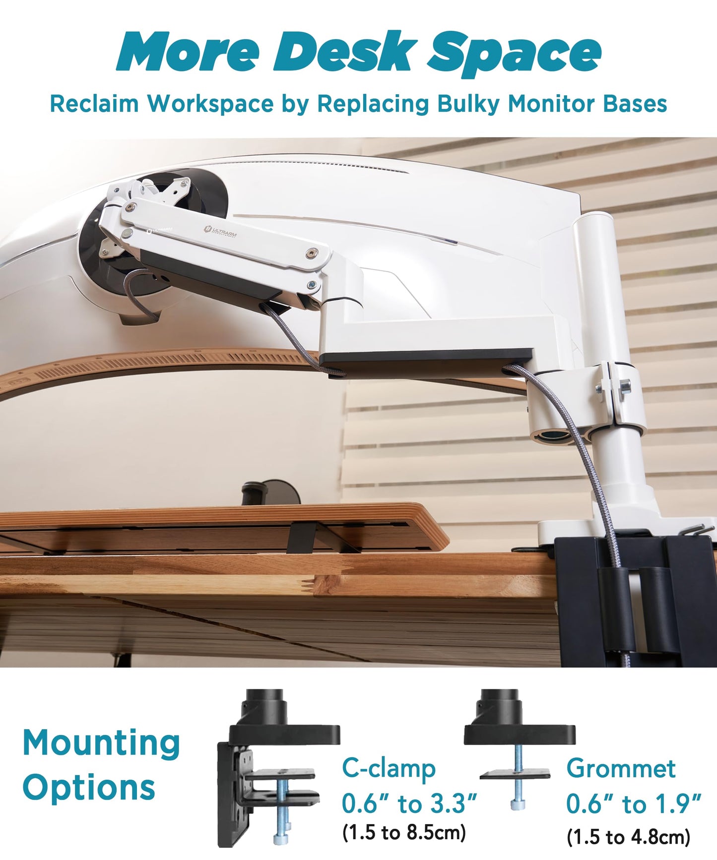 Brazo para Monitor ULTRARM Negro Ajustable para Monitores Ultrapanorámicos hasta 57" y 44 Libras