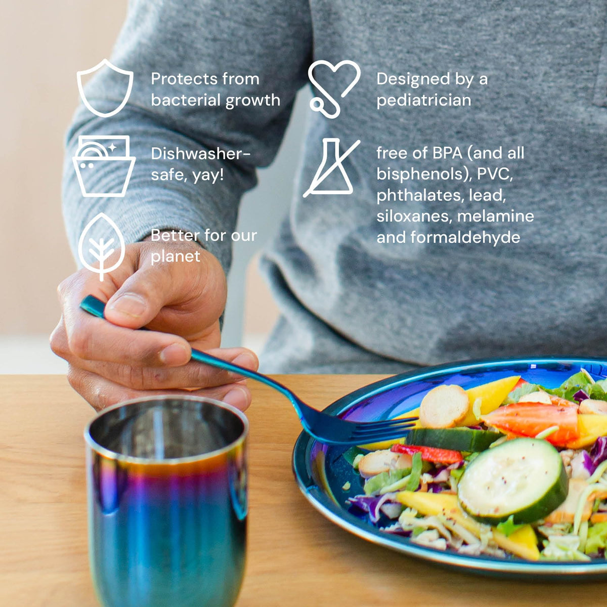 Ahimsa - Platos de acero inoxidable para niños, platos para niños pequeños, platos de cena, 100% libres de BPA y aptos para lavaplatos, plato azul (paquete de 1), PLA9-108