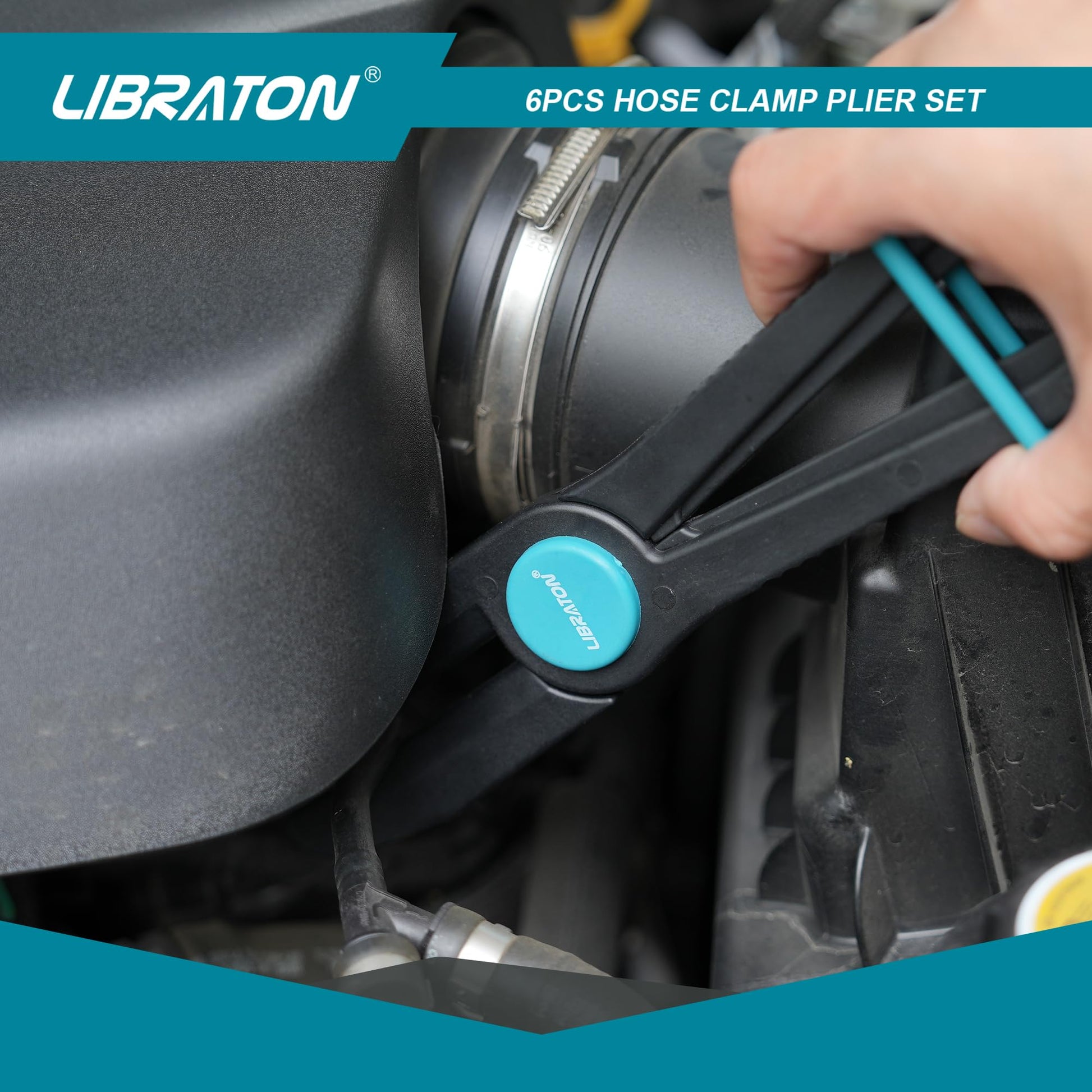 Libraton - Juego de 6 alicates para abrazadera de manguera, rectos y 90, plástico, freno, combustible, refrigerante, manguera de radiador, línea de gas