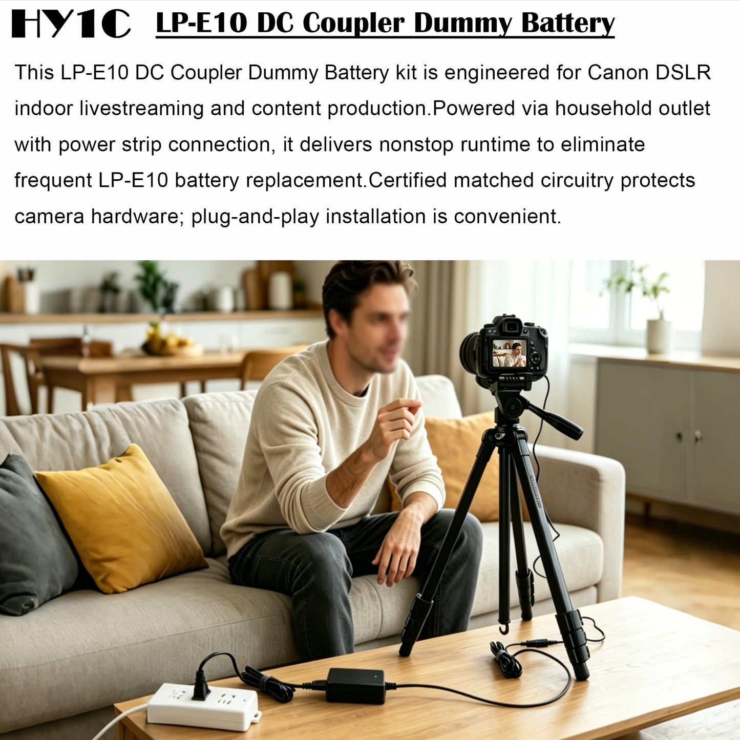 ACK-E10 DR-E10 Kit de adaptador de corriente CA y acoplador DC de repuesto para batería LP-E10 y cargador LC-E10 para cámaras Canon EOS Rebel T3 T5 T6 T7 T100, Kiss X50 X70, EOS 1100D 1200D 1300D