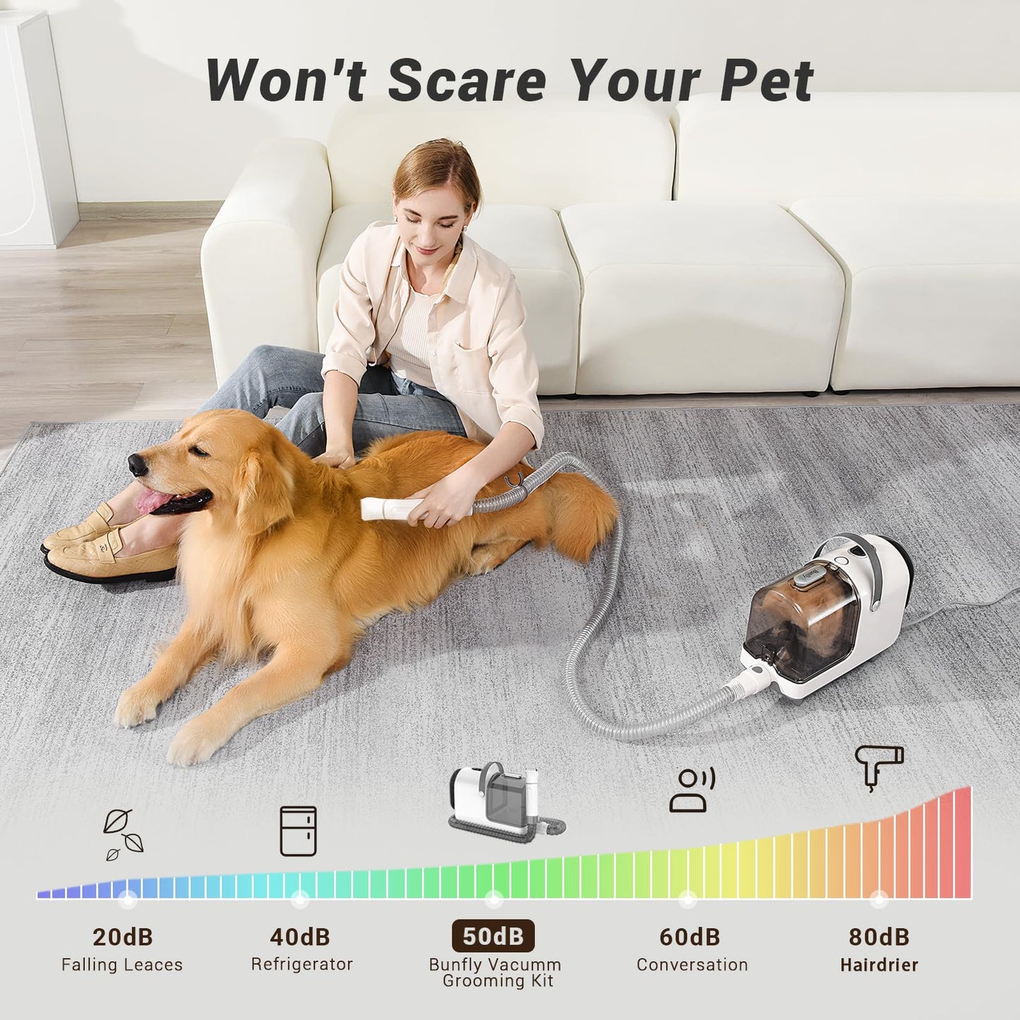 Bunfly Kit de aseo para mascotas y selecciones al aspiradora de hasta 99.99% pelo de mascotas, 7 herramientas de aseo probadas, taza de polvo de gran capacidad de 3 l, color plateado