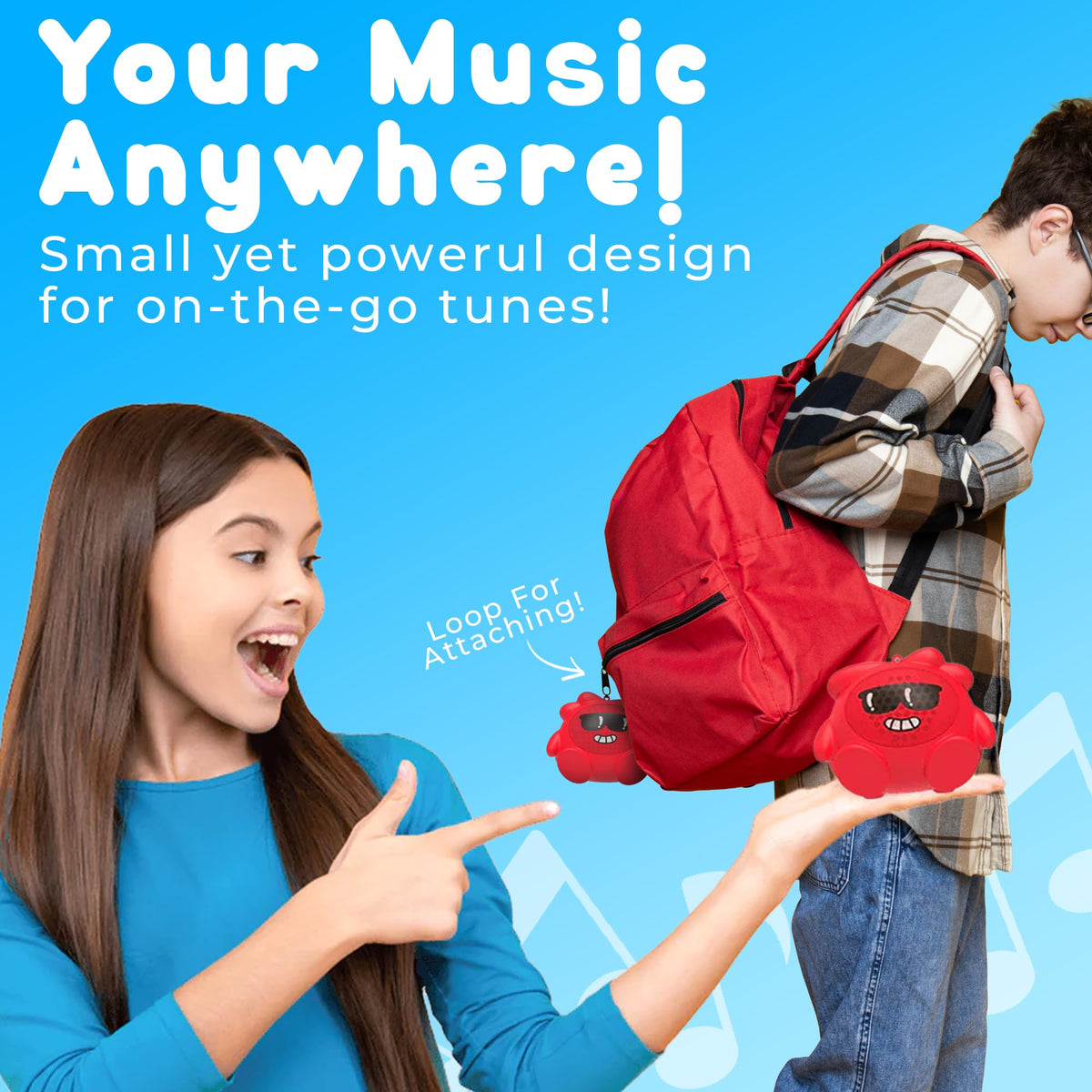 Altavoz Inalámbrico JellieMons Booma Drop Azul con Sonido Estéreo y Emparejamiento TWS para Niños