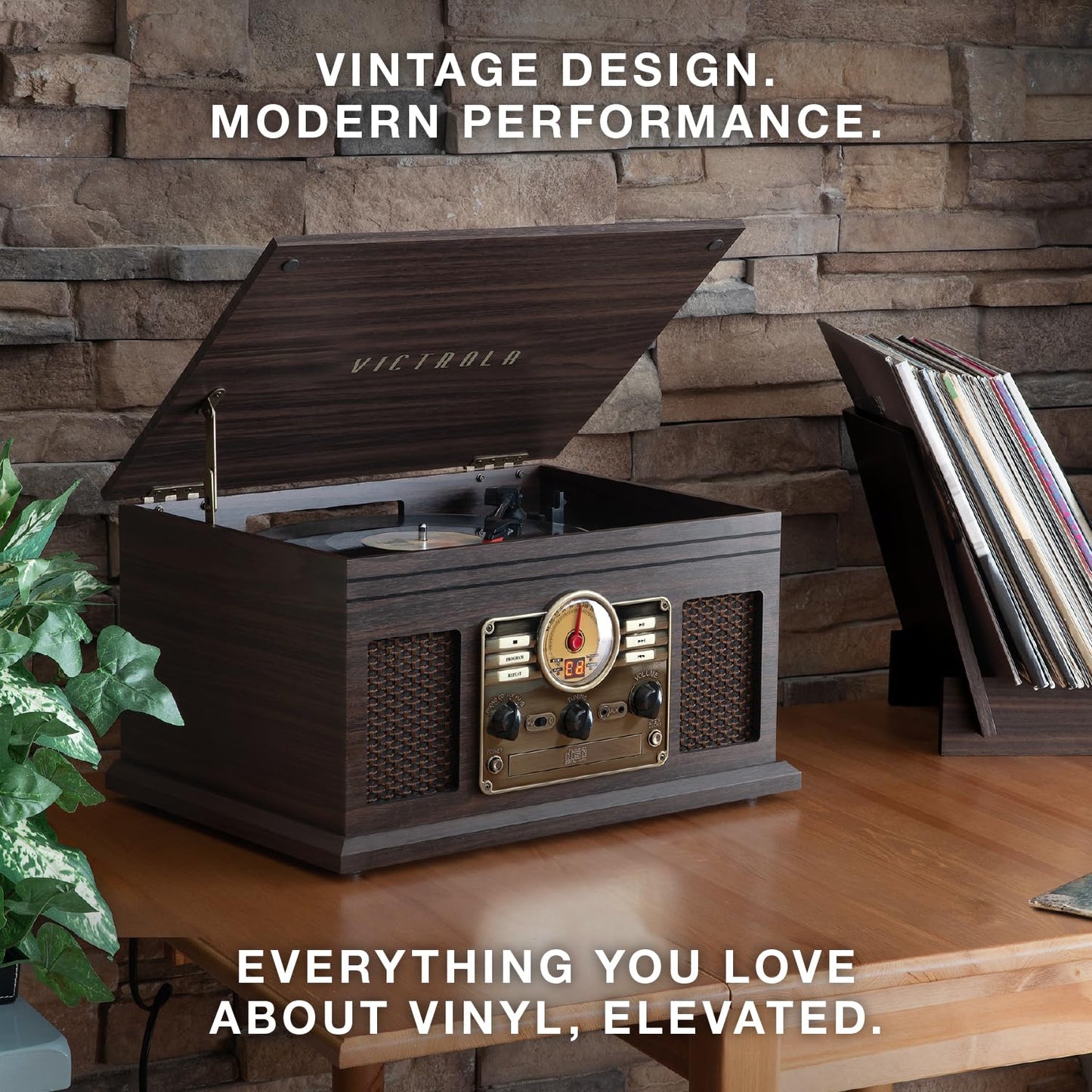 Tocadiscos Nostalgic Victrola Natural con Bluetooth y Centro Multimedia