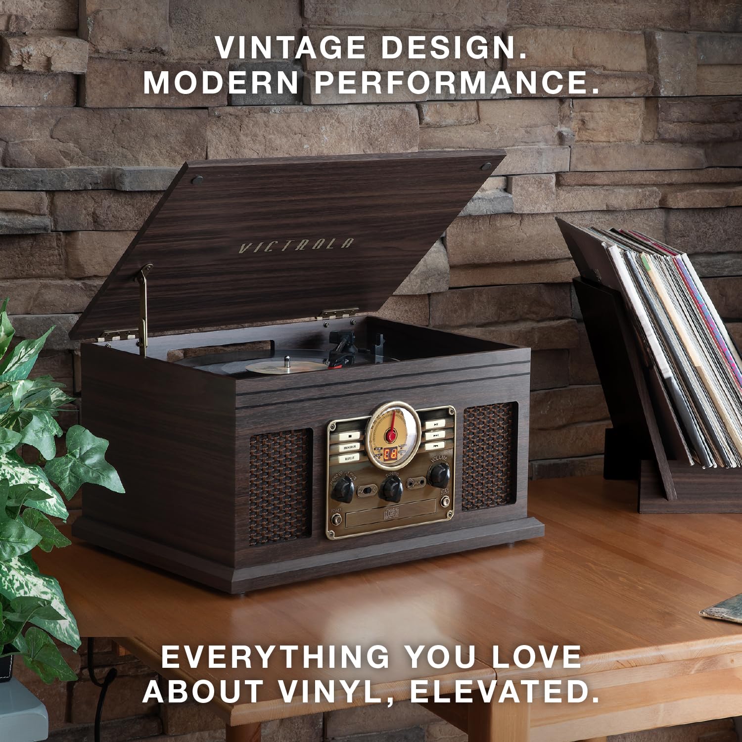 Tocadiscos Nostalgic Victrola Natural con Bluetooth y Centro Multimedia