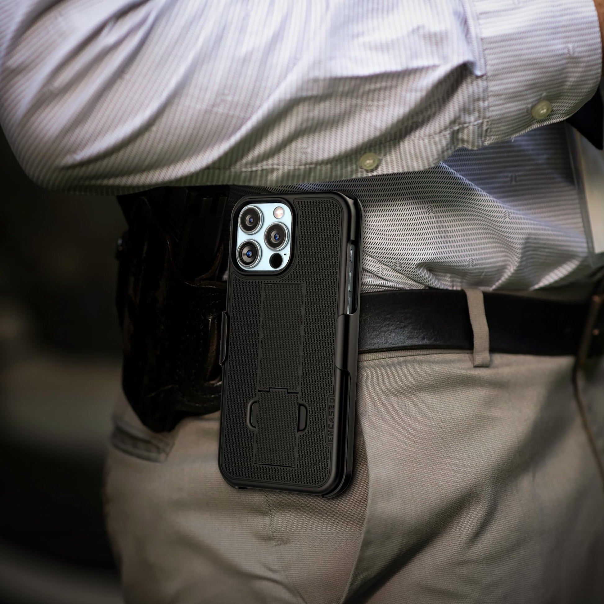 Funda con Clip para Cinturón Encased iPhone 16 Pro DuraClip Series con Protector de Pantalla de Vidrio Templado