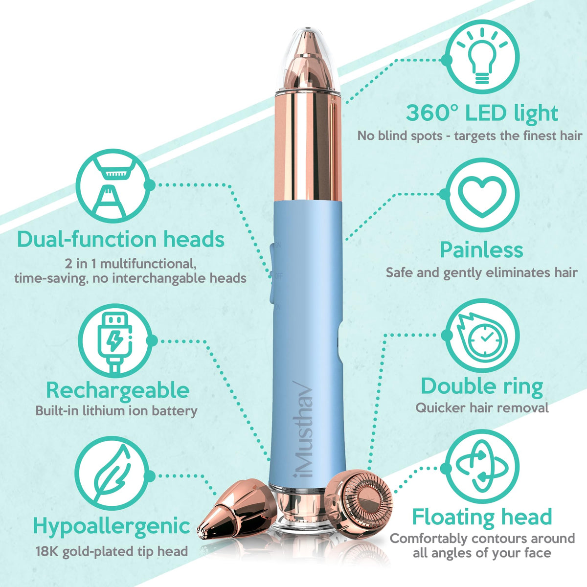 Removedor 2‑en‑1 de Vello para Cejas y Facial para Mujer, Indoloro Flawless
