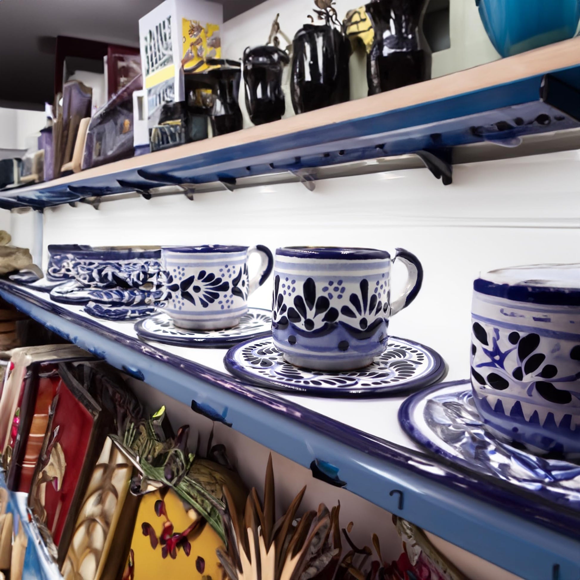 Juego de Tazas de Café Expresso Nubexpo Talavera Poblana Artesanía Mexicana 2 Piezas