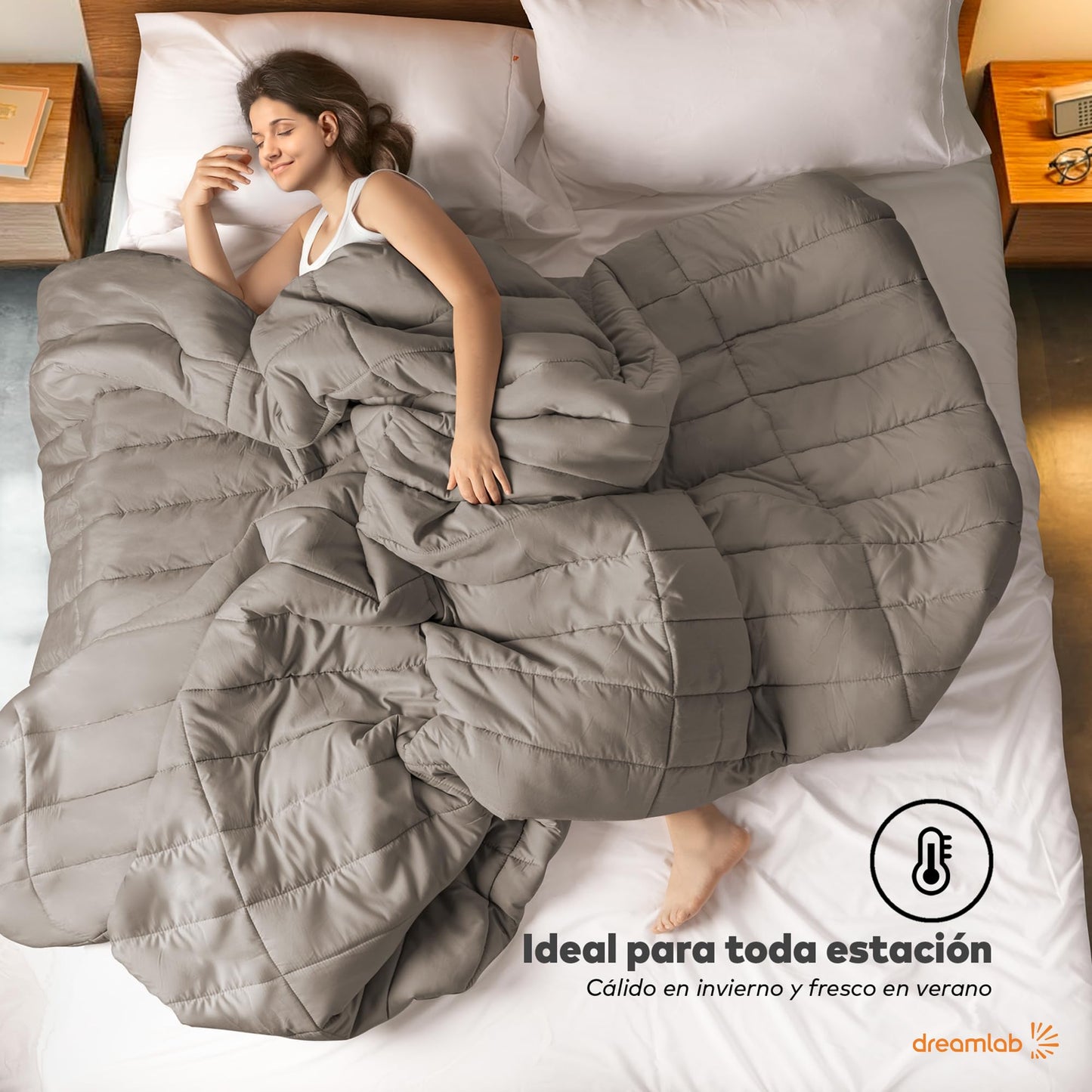 Dreamlab Edredón Acolchado para Toda Estación. Relleno de Microfibras Recubiertas con Gel. Lavado a Máquina. Usar como Edredón o con Funda Duvet. Hipoalergénico. (Arena, Queen 223 x 223cm)