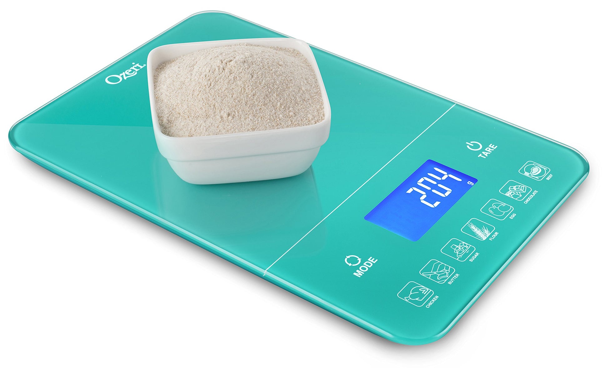 Balanza de cocina digital Ozeri Touch III con 22 lb (10 kg) de capacidad y contador de calorías, hecha de vidrio templado