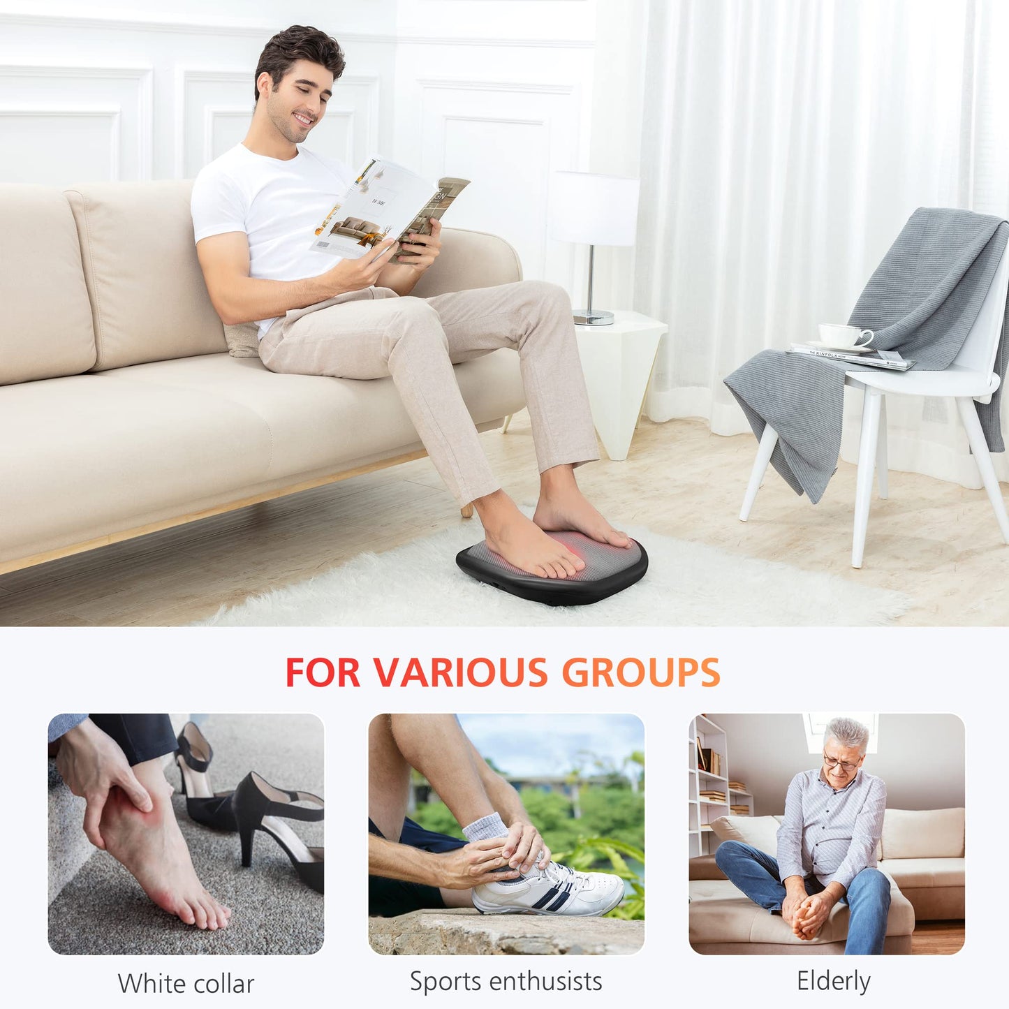 COMFIER Masajeador De Pies Shiatsu Con Calor, Máquina Eléctrica De Masaje De Pies Keading Con Calefacción, Función De Calor, Masaje De Pies Para Neuropatía Y Fascitis Plantar, Regalo Ideal Para Mujere