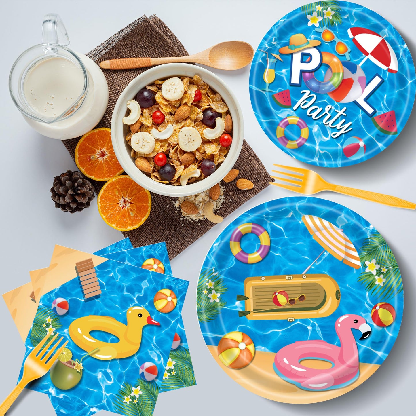 Decoraciones para fiestas en la piscina, 96 piezas de suministros para fiestas en la piscina, platos de papel para fiestas de verano, decoraciones de fiesta de cumpleaños, decoraciones de fiesta