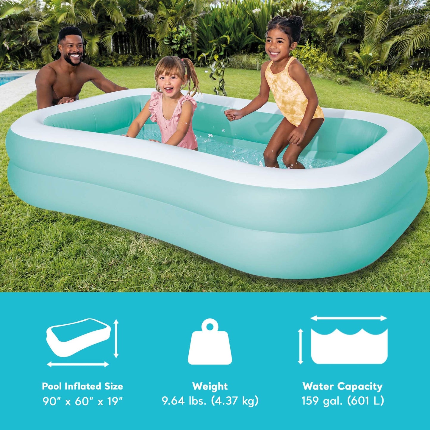 Intex 57181EP - Centro de natación Inflable para Familia: Capacidad de 159 galones, 90 x 60 x 19 Pulgadas, Color Puede Variar