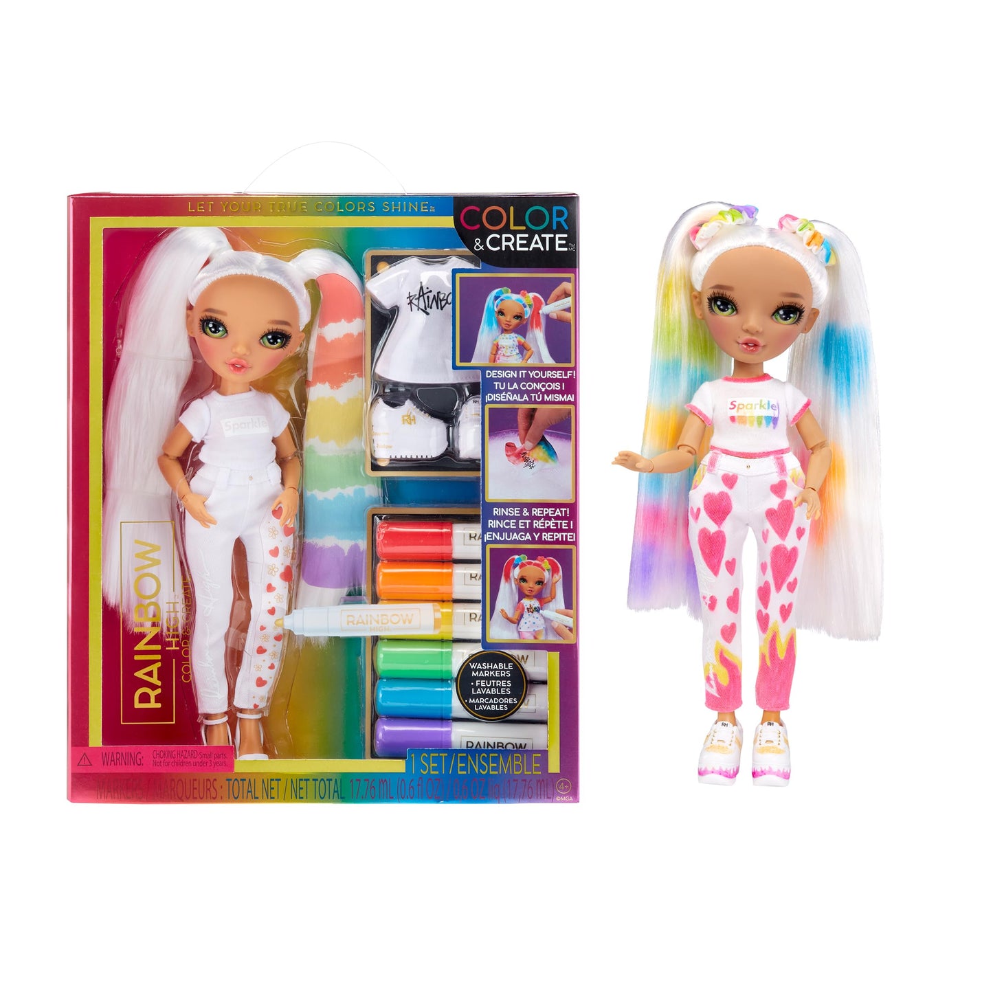 Muñeca Fashion Rainbow High Ojos Verdes DIY con Rotuladores para Niños y Niñas