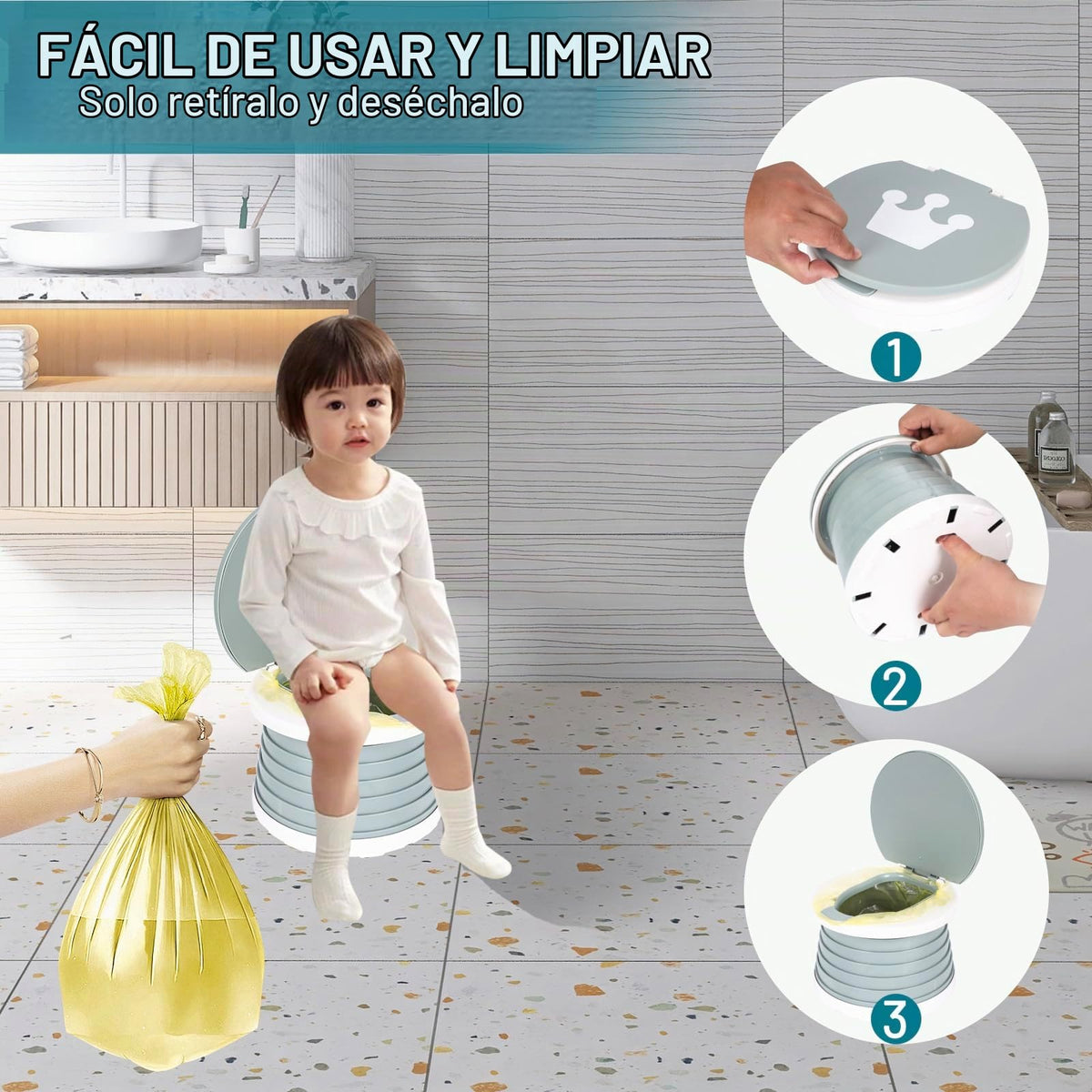 SunnySmile - Asiento de inodoro portátil plegable para niños pequeños, asiento de inodoro de emergencia para coche, camping, exterior, interior (gris, pequeño)