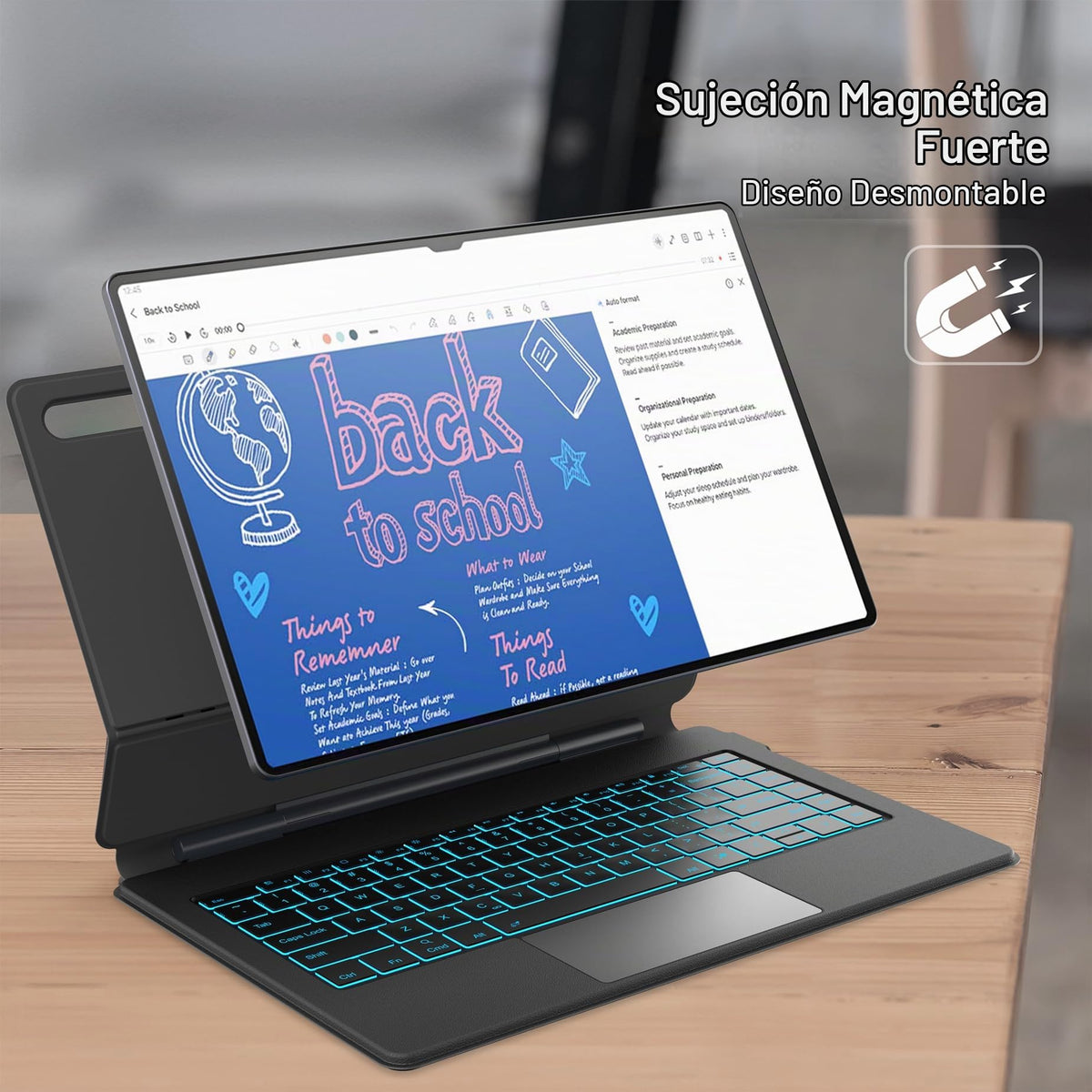 Funda Teclado Samsung Galaxy Tab S10/S9/S8 Ultra Negro Soporte Magnético Flotante Retroiluminado 7 Colores