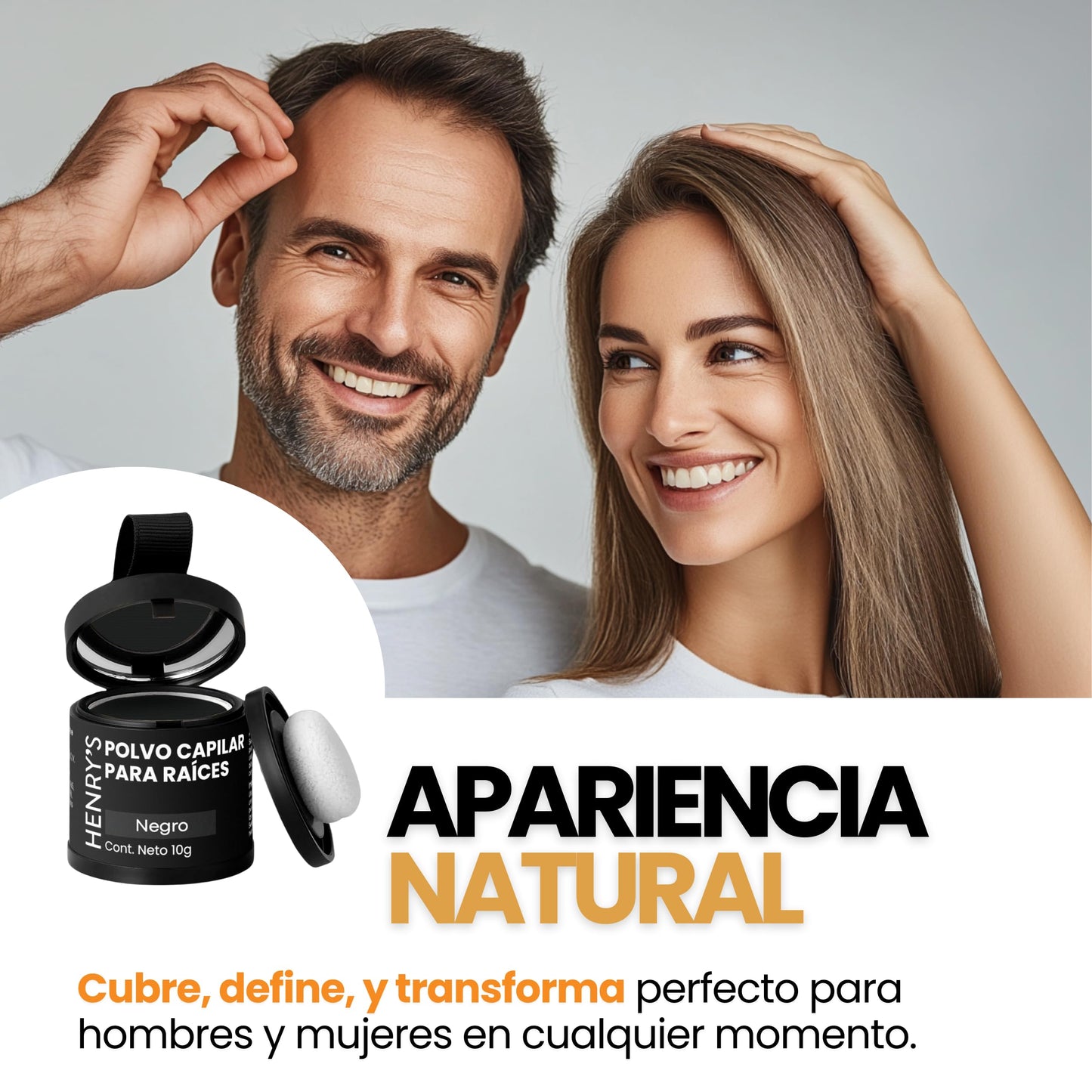 Henrys Polvo para Retocar Raíces Negro, Rellena Zonas Escasas, Define la Línea del Cabello y Cubre el Crecimiento de Raíces al Instante y en Cualquier Momento, Fibras Capilares Hairline Powder. Calvicie, Caida de Cabello o falta de Volumen para Mujer y Ho