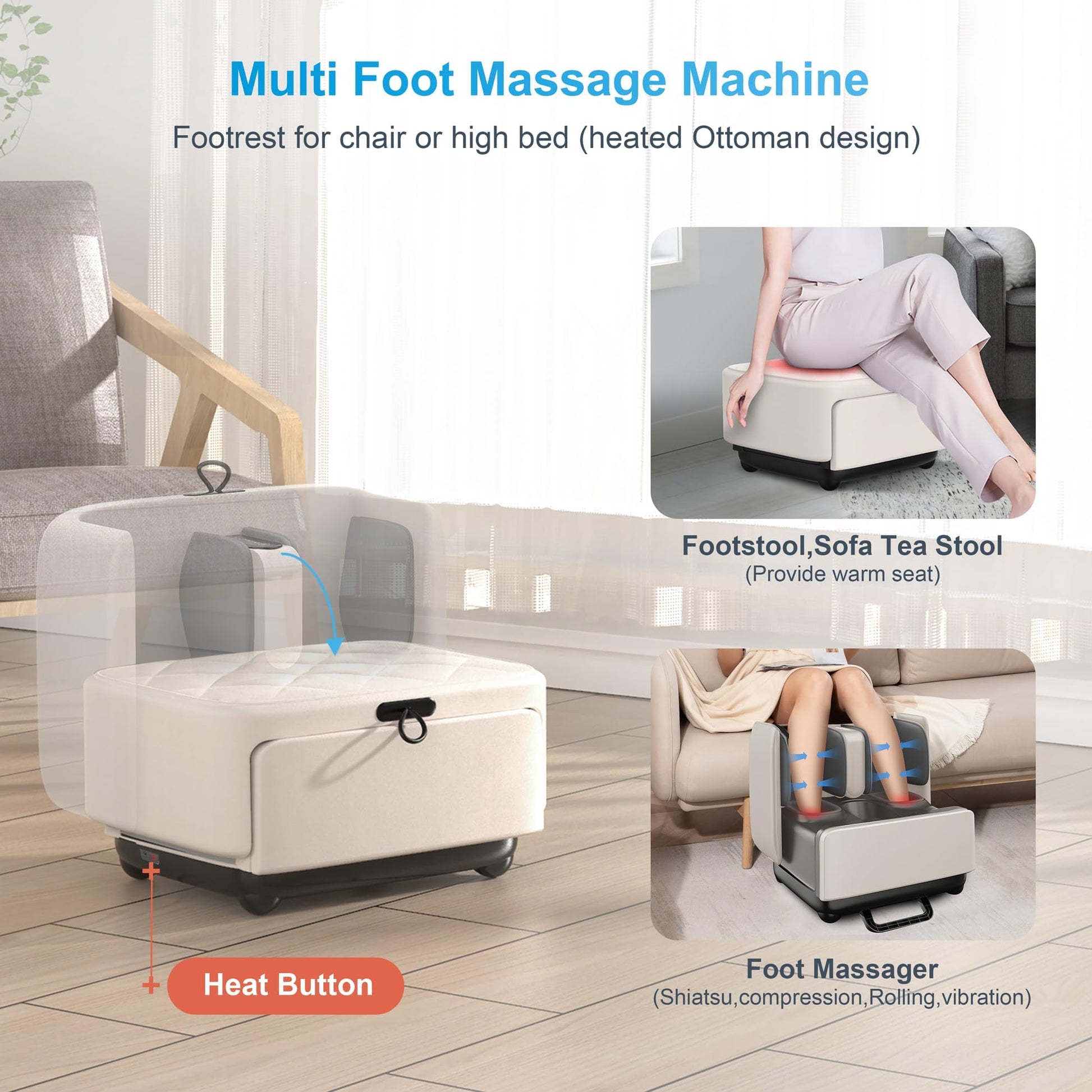 COMFIER Masajeador de pies Shiatsu 2 en 1 y reposapiés, masajeador de pies y pantorrillas con control de aplicación, masajeador de pies con calefacción, masajeador de pantorrillas para aliviar el dol