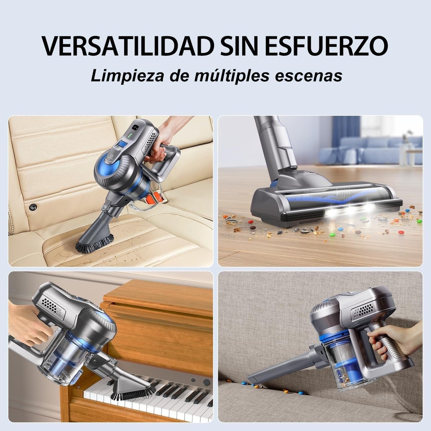 Greenote aspiradora inalambrica, 22000 Pa aspiradora de Mano 4 en 1, 200 W aspiradoras potentes con LED, Vacuum Cleaner de función de autoportante, Cepillo para Suelos Duros/pelos de Mascotas