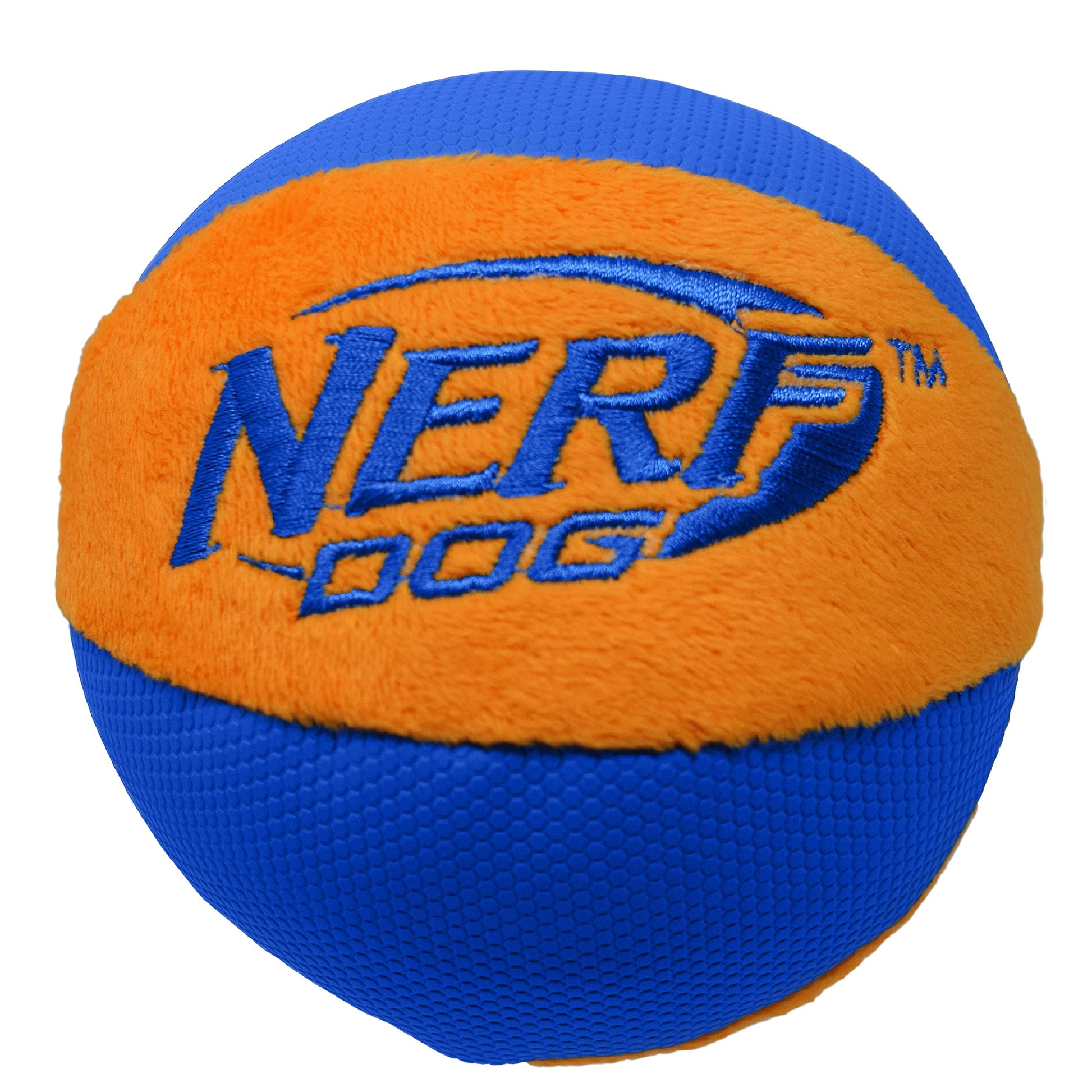 Juguete para Perro Nerf Dog Azul Naranja con Chirriador Interactivo y Crujiente para Razas Medianas/Grandes