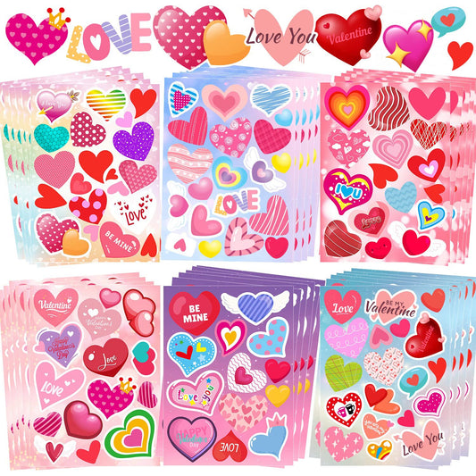 36 hojas de calcomanías para el día de San Valentín, calcomanías de corazón de San Valentín, calcomanías de amor para niños, tarjetas de manualidades, álbumes de recortes, regalos de fiesta, bodas, aniversarios