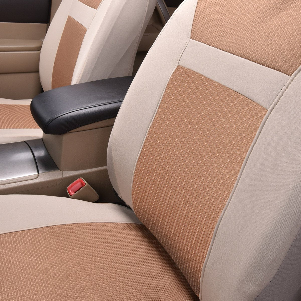 Flying Banner Car Seat Covers Full Set Universal fit Most Car,Truck,SUV and Van Comfortable Airbag Compatible Jacquard & Polyester (Beige Beige, Full Set - Low Back)
