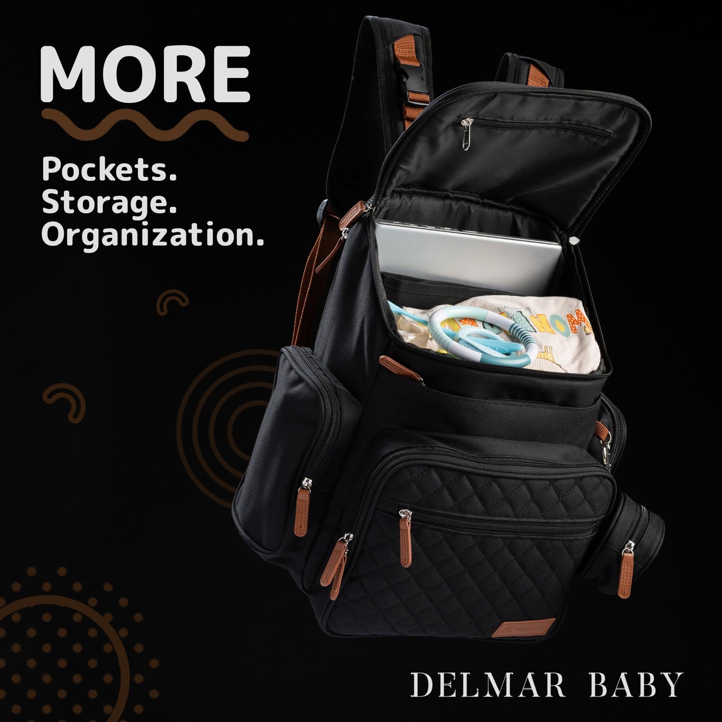 DELMAR BABY - Mochila grande para pañales – New Born Essentials para bebé – Mochila unisex para pañales, verde militar, Negro -, Large, Bolsa de pañales moderna para bebé