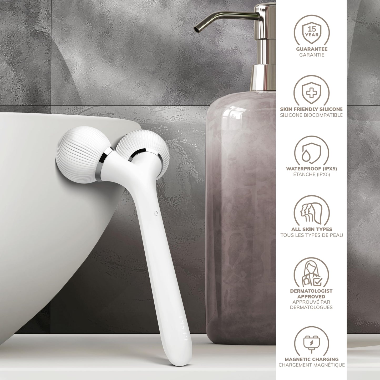GESKE | Rodillo facial y corporal sónico SmartAppGuided™ | 4 en 1 | rodillo derma | Dispositivo para rostro y cuerpo | rodillo derma | Rodillo facial profesional | Reafirma y define cuerpo y rostro