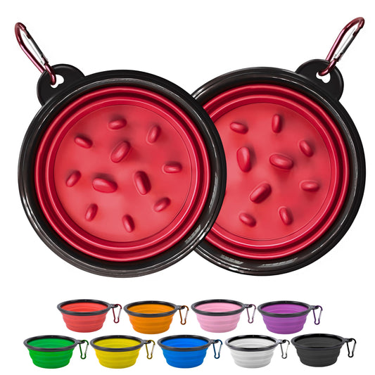 GlobalUP Plato para Perro, Bebedero para Perro. Contenedor para croquetas Plegable. Tazon para alimento y Agua para Mascotas retractil Gato y Perro, fácil de Limpiar. (Rojo, S/M)