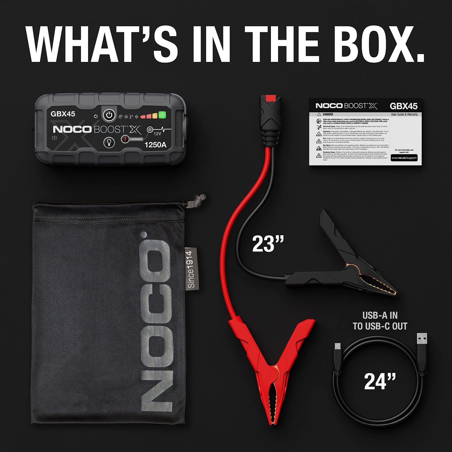 NOCO Boost X GBX45: Arrancador de batería de Auto 1250A – Booster de Litio portátil 12V, Power Bank y Cables para Pasar Corriente – para Motores de Gasolina hasta 6.5L y diésel hasta 4.0L