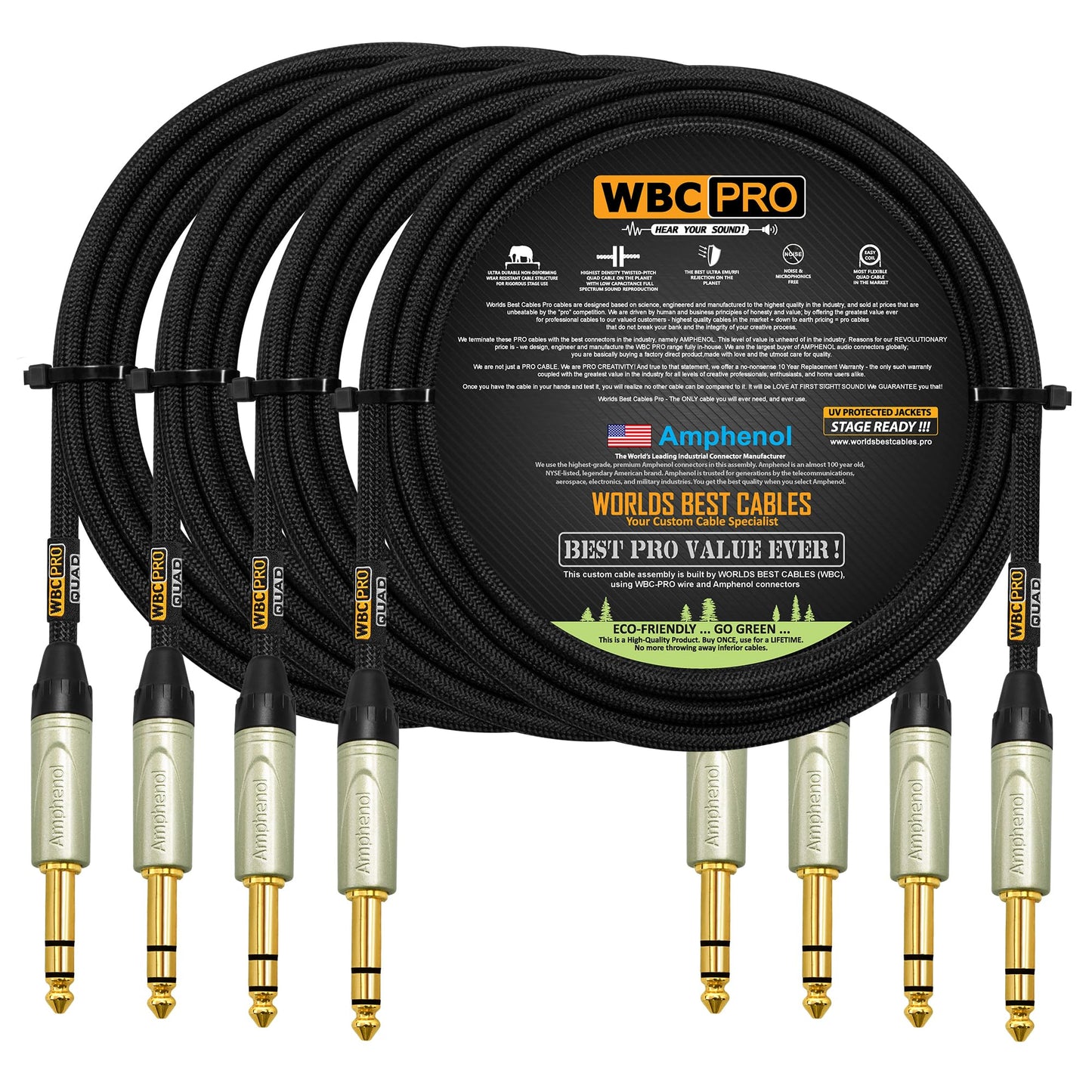 Cable WBC-PRO-Quad Tweed Amphenol Ultra Silencioso y Flexible Estéreo TRS 4 Unidades