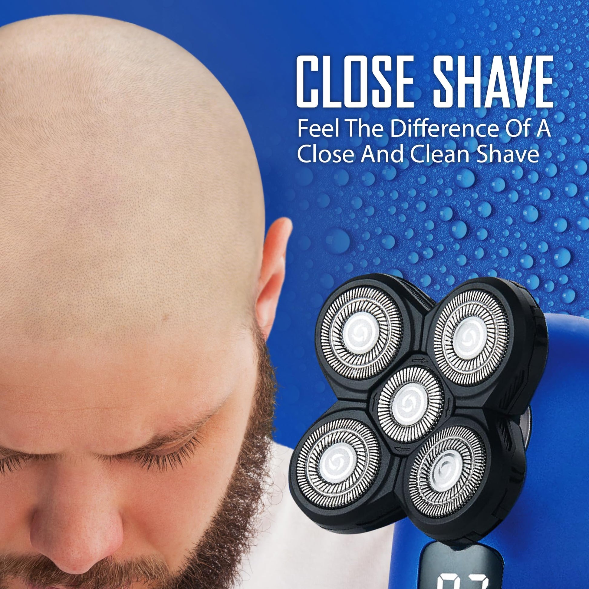 Barbasol Signature Series - Afeitadora de cabeza giratoria recargable en húmedo y seco con 5 cuchillas de acero inoxidable, LCD, azul