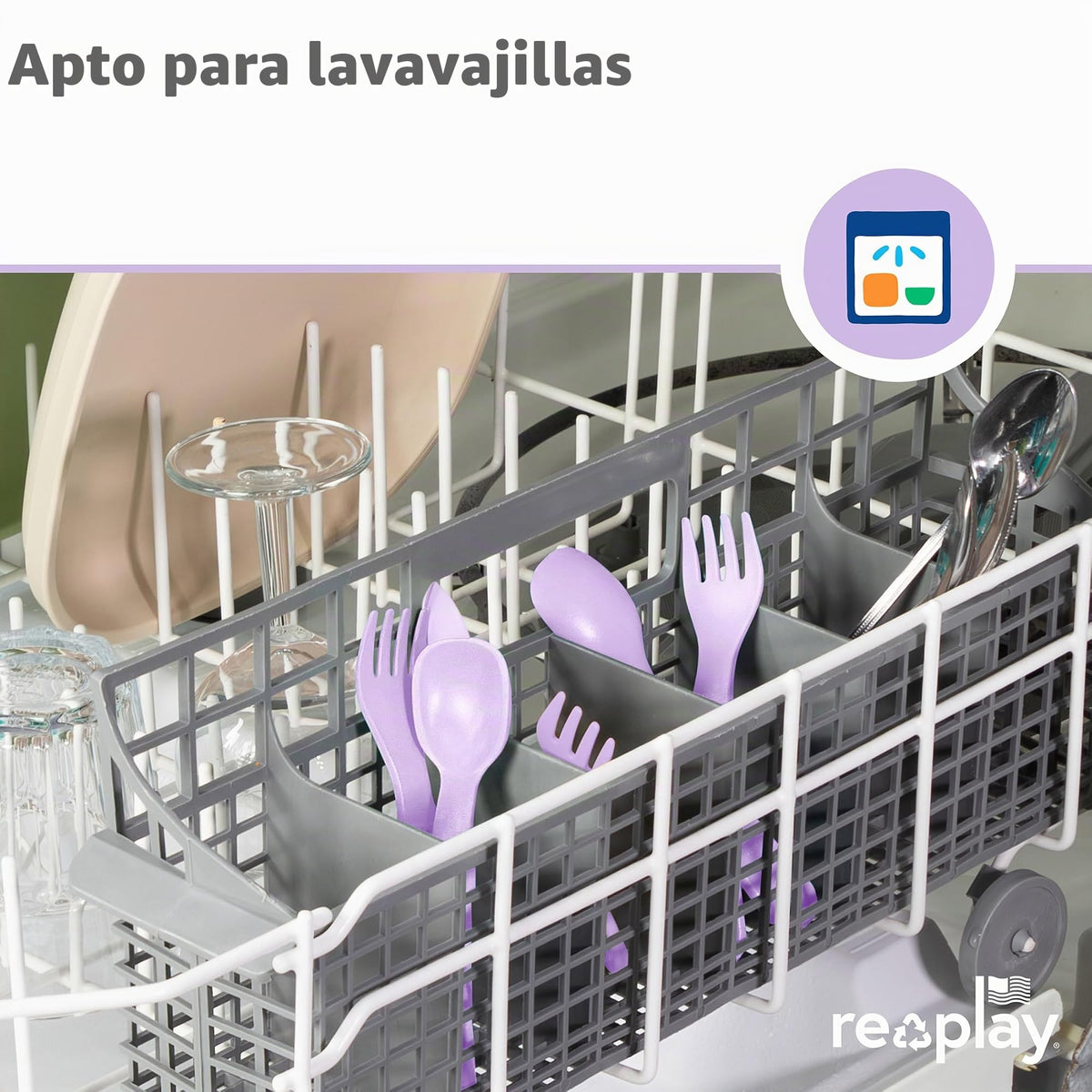 Re Play - Tenedores y cucharas para niños pequeños, paquete de 8 con estuche de transporte, 4 tenedores para niños con puntas redondeadas y 4 cucharas profundas para niños pequeños, utensilios de 0.2 pulgadas de grosor con estuche, princesa