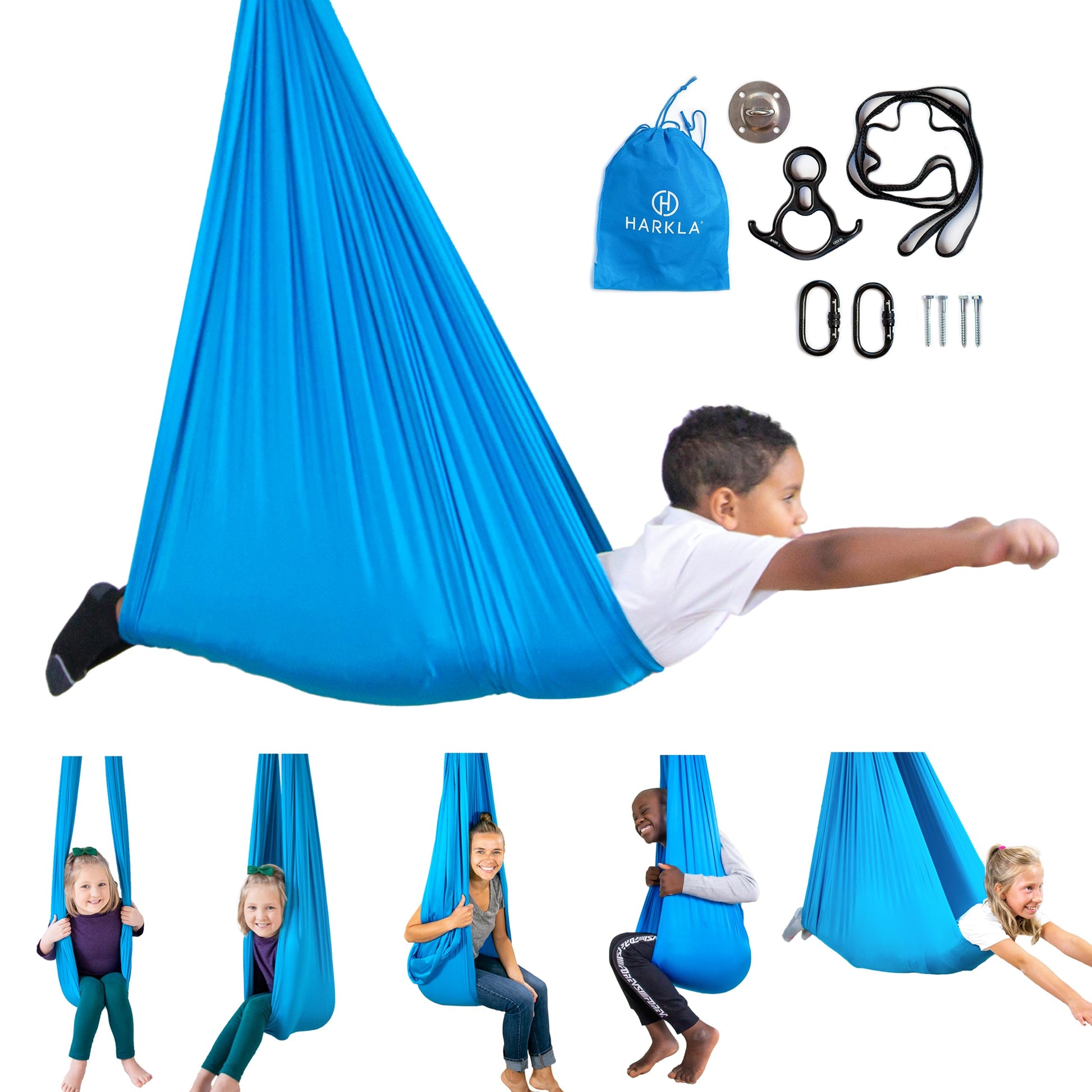 Harkla - Columpio sensorial para niños y adultos, capacidad para 300 libras, columpio sensorial para interiores y exteriores para un efecto calmante como abrazo, tela suave de doble capa y herrajes