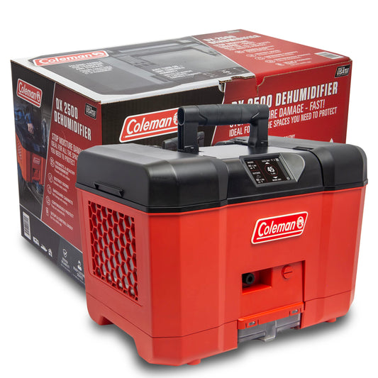 Coleman DX 2500 Deshumidificador, hasta 800 pies cúbicos, portátil, versátil, compatible con WiFi y Bluetooth, ideal para caravanas, barcos, cabinas, tiendas, sótanos y espacios de arrastre