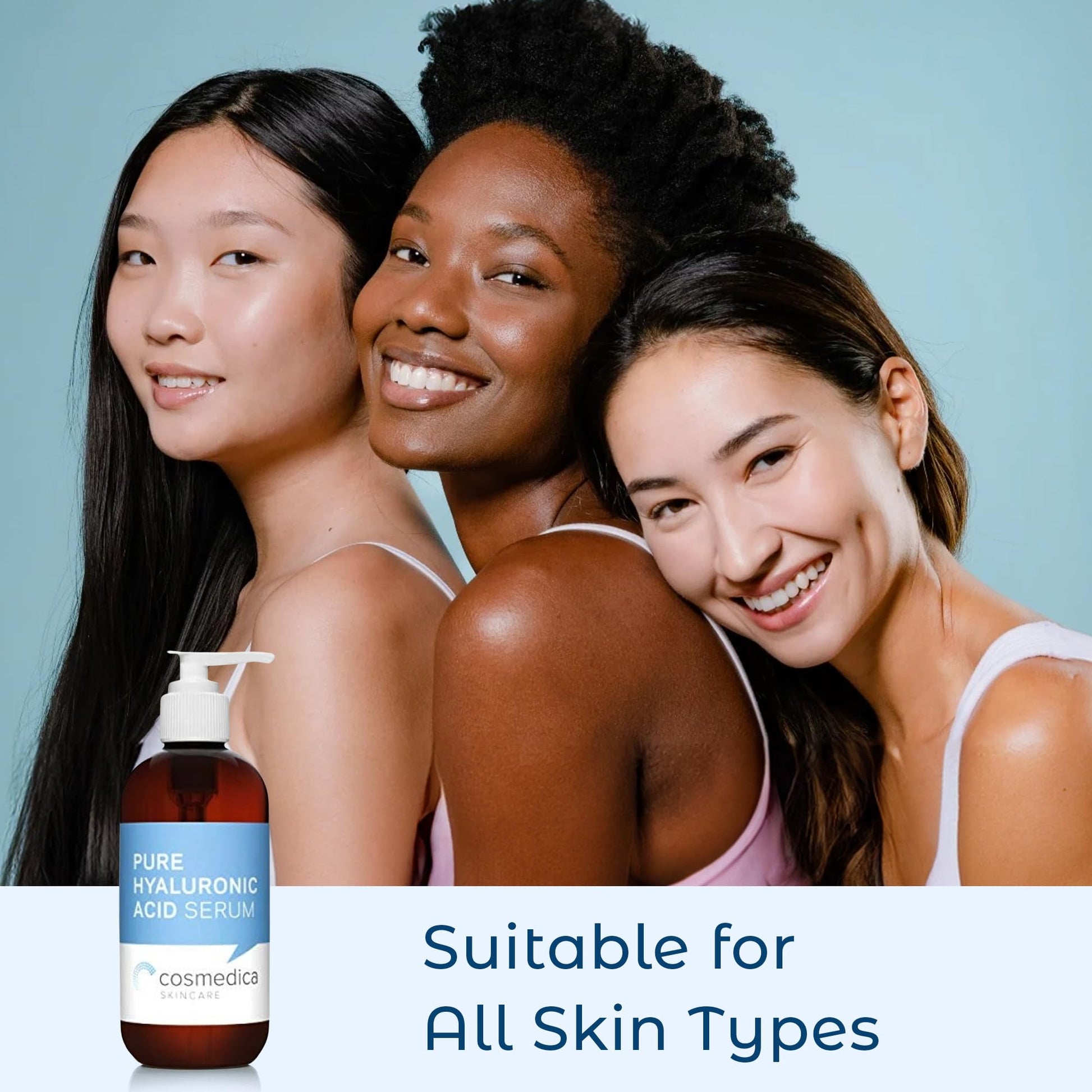 Cosmedica Skincare SUERO PURO DE ACIDO HIALURONICO 8 oz. Promueve la producción de colágeno y elastina. Previene la flacidez e hidrata al máximo la piel.