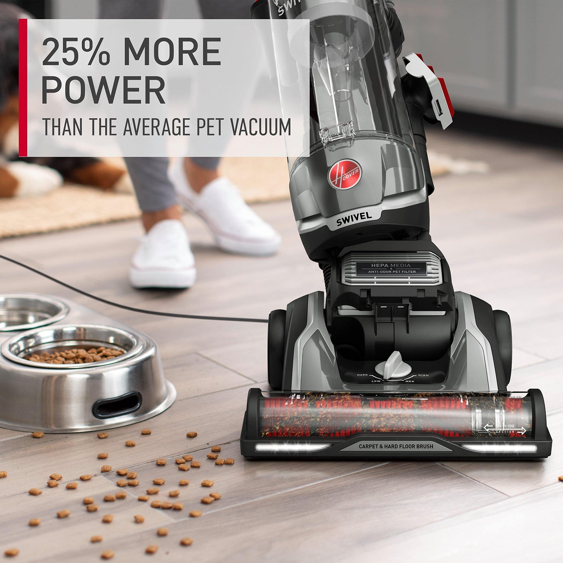 Hoover - Aspiradora Para Mascotas Maxlife Elite Swivel Xl Con Filtración De Medios Hepa, Alfombras Y Pisos Duros, Gris, Vertical Uh75250 Sin Bolsa, 16 Libras