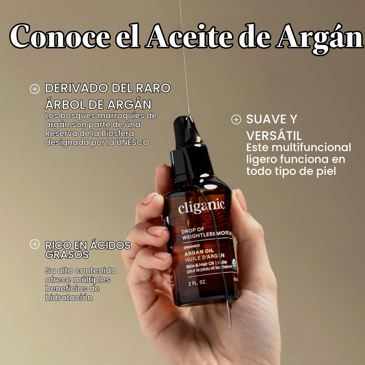 Cliganic Aceite de Argán Orgánico Ingrediente Único, Marruecos, 120 ml