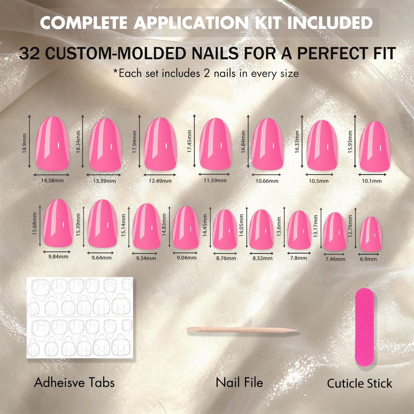 JOYVVEW Uñas postizas de gel suave cortas almendradas, 32 piezas, 16 tamaños, cromo amarillo mantequilla, uñas postizas brillantes naturales para pegar, para mujeres, gruesas reutilizables