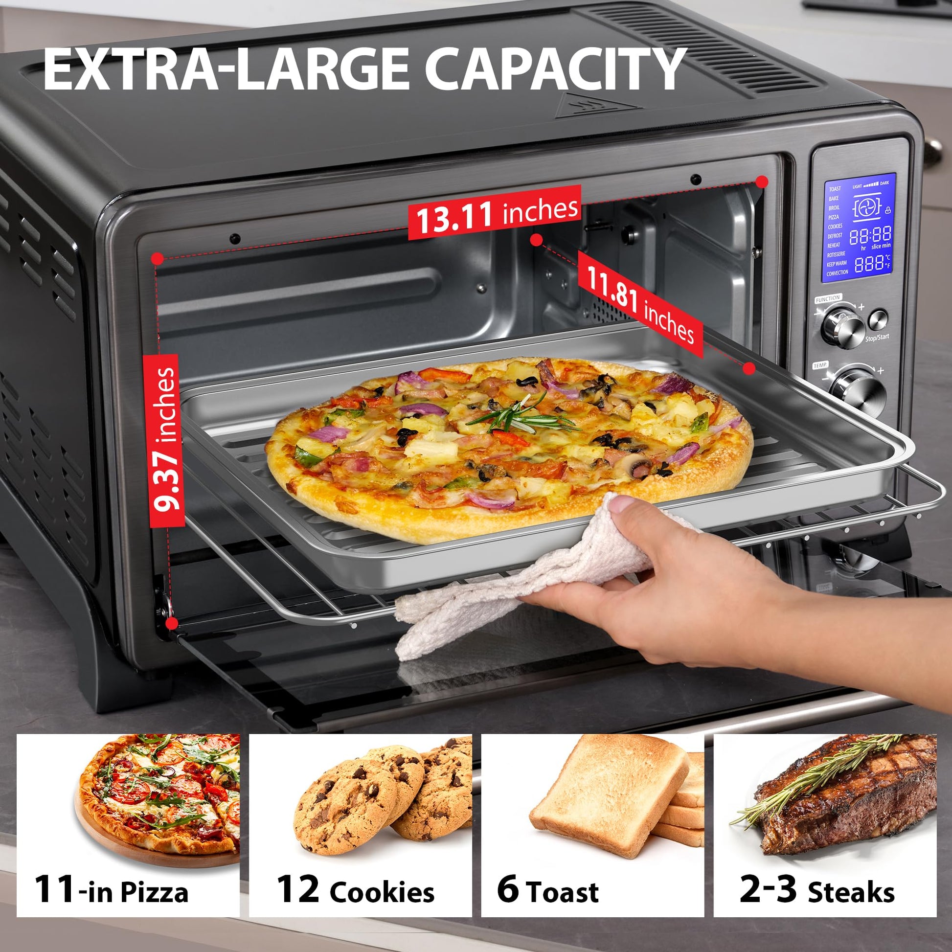 Toshiba AC25CEW-BS Horno de convección digital, 6 rebanadas de pan/pizza de 30.5 cm, acero inoxidable negro, digital, Acero inoxidable negro, 6-Slice Bread/12-Inch Pizza, 1