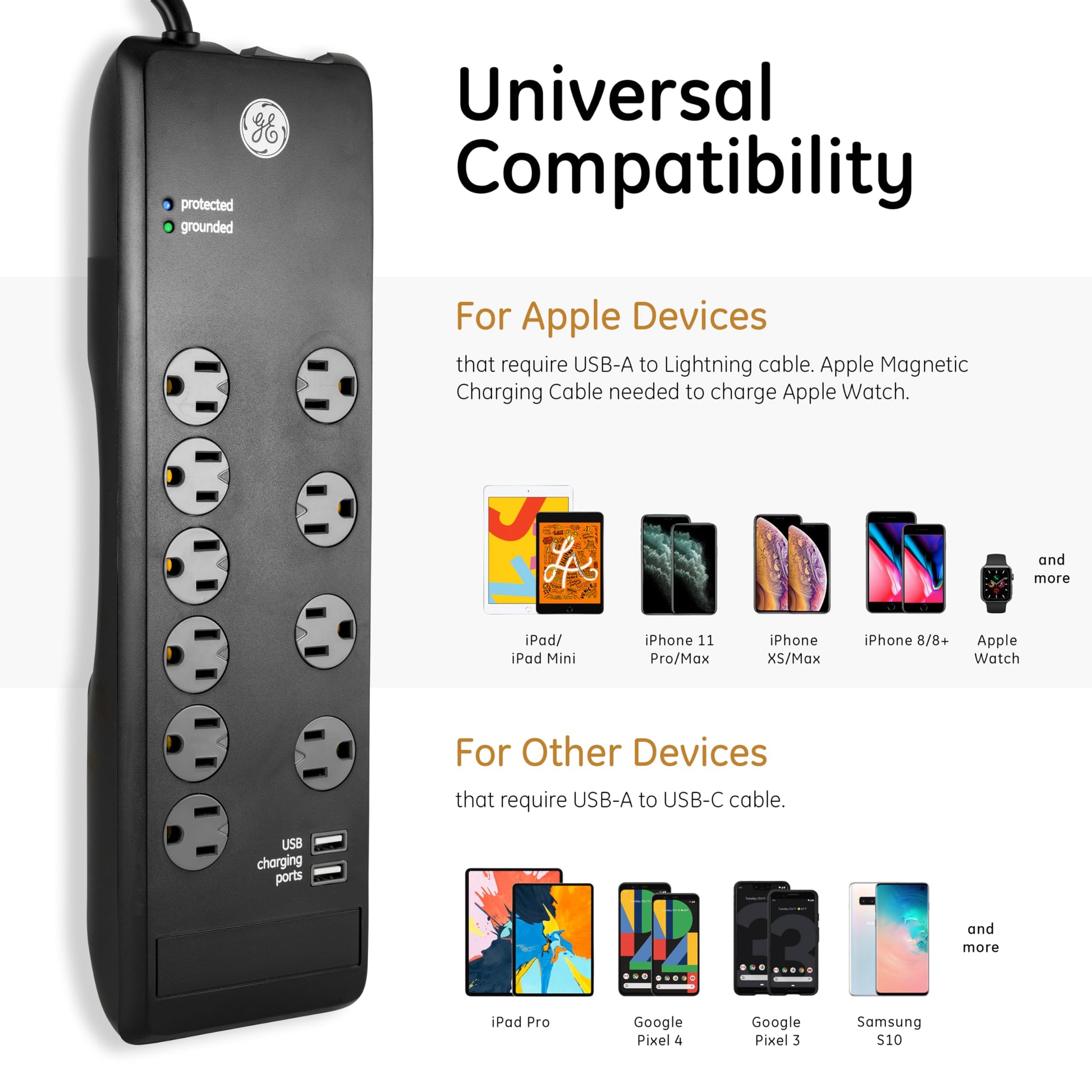 General Electric 14096 Protector with 2 USB Ports, 10-Outlet Surge