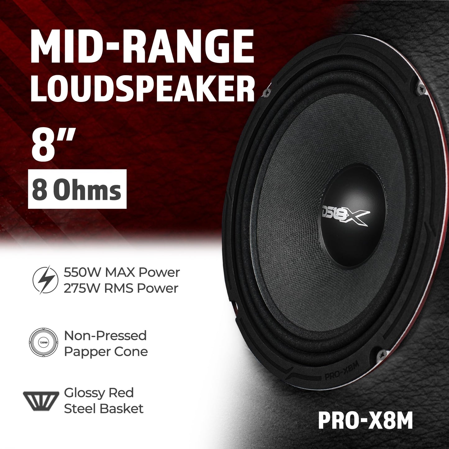 DS18 PRO-X8M Pro Series 8-Inch Midrange Loudspeaker 275 Watts RMS, 550 Watts MAX Power