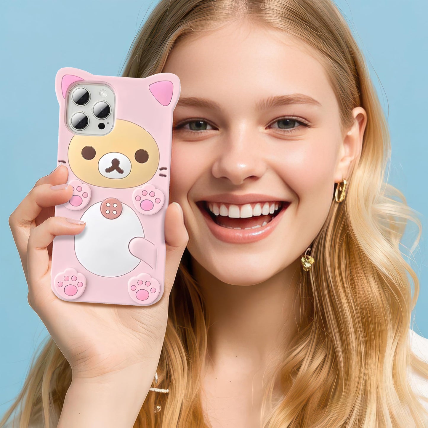 IAIYOXI - Funda 3D con diseño de oso de dibujos animados para iPhone SE 2022, de moda y elegante, divertido diseño de oso rosa, funda protectora de TPU suave, funda de silicona Kawaii para mujeres,