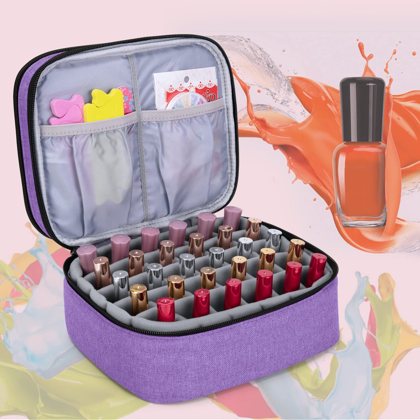 Luxja Nail Polish Carrying Case - Holds 30 Bottles (15ml - 0.5 fl.oz), Double-layer Organizer for Nail Polish and Manicure Set, Purple