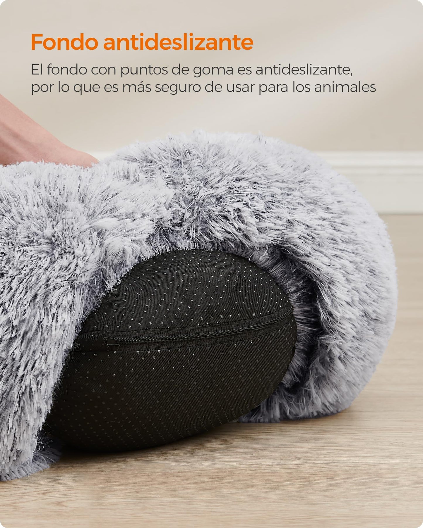Feandrea Cama de Perros, Cama para Mascotas, Diámetro de 40 cm, Cojín Central Extraíble y Lavable, Alfombra de Felpa, Gris Ombré MPGW036G01