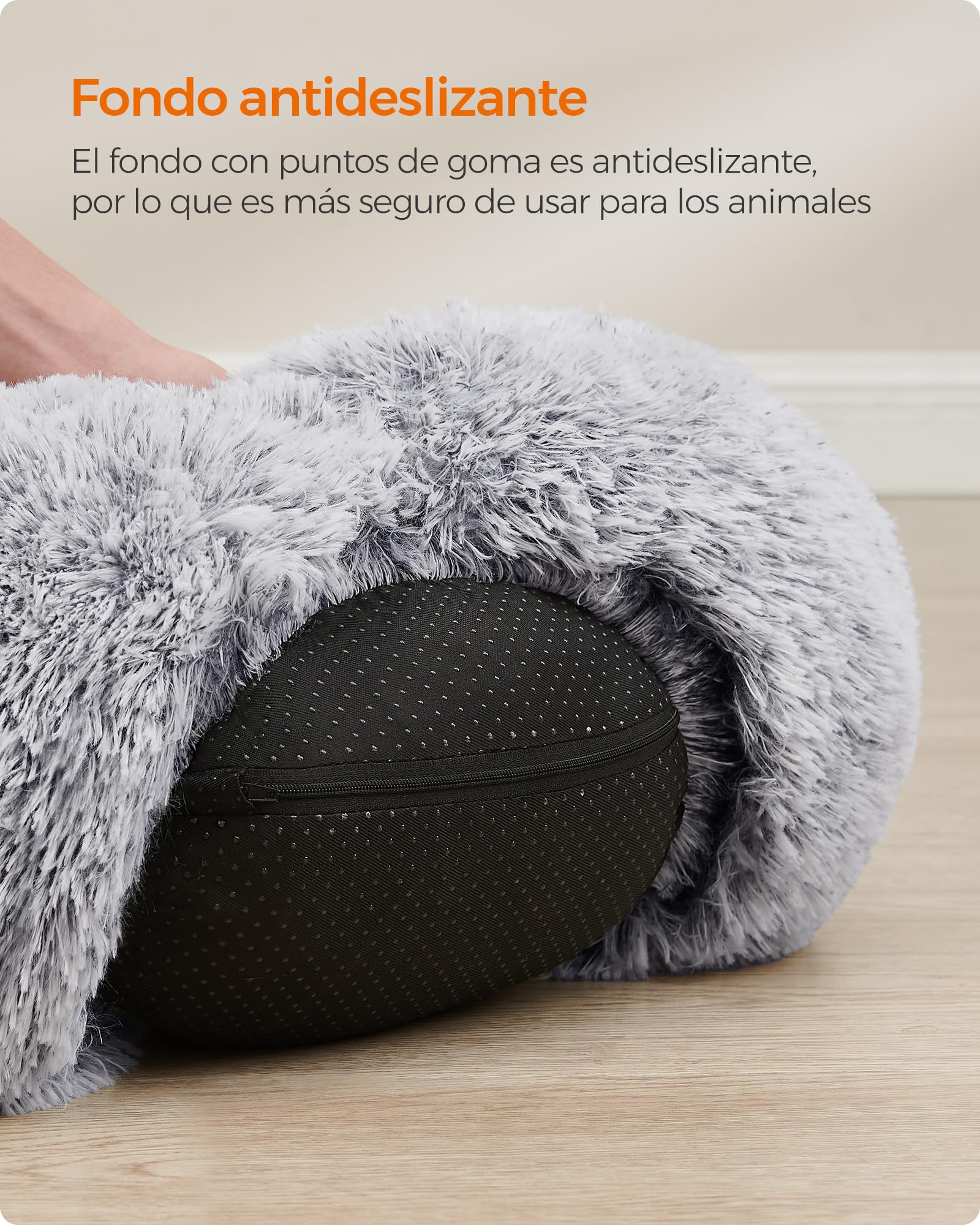 Feandrea Cama de Perros, Cama para Mascotas, Diámetro de 40 cm, Cojín Central Extraíble y Lavable, Alfombra de Felpa, Gris Ombré MPGW036G01